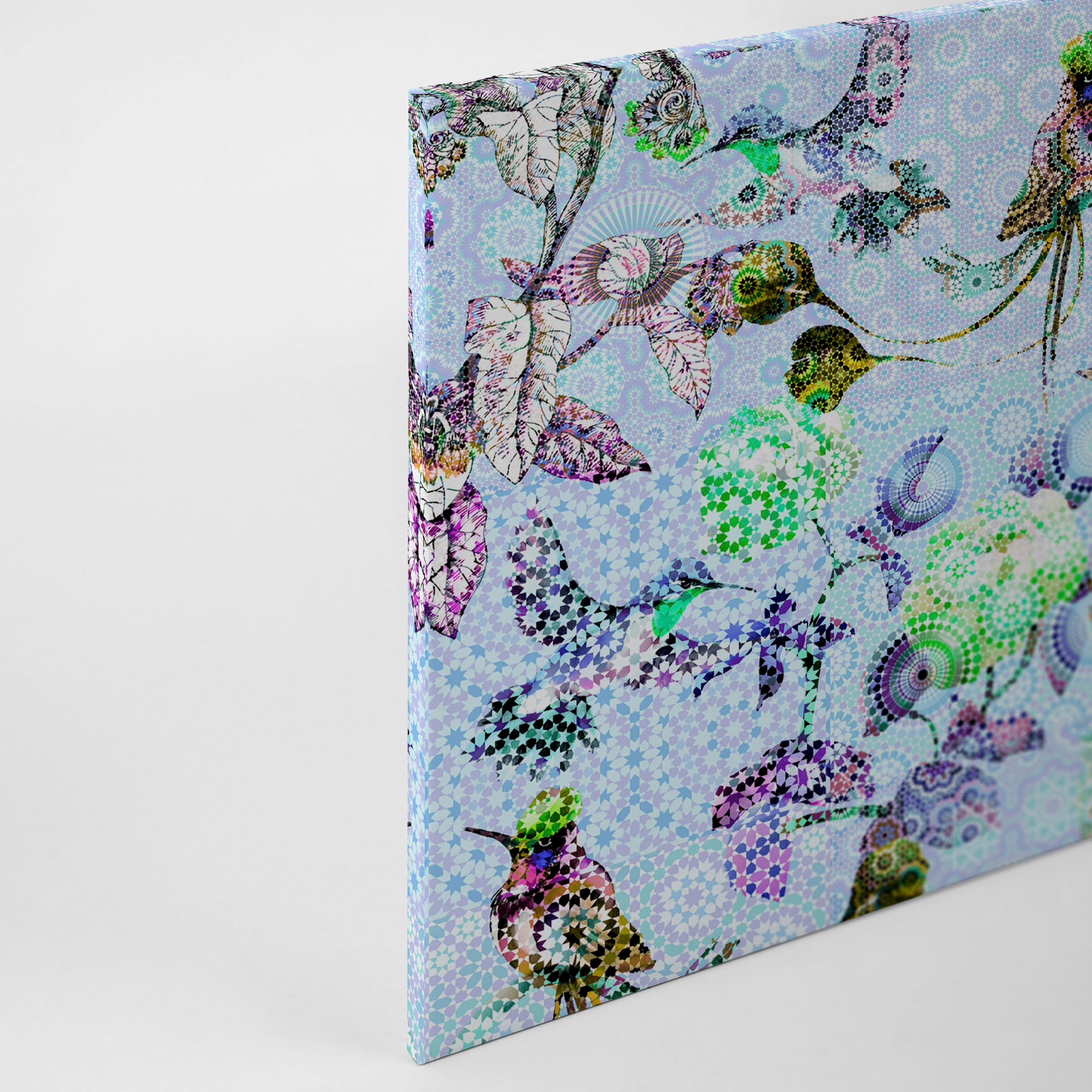 A.S. Création Leinwandbild »exotic mosaic«, Kunst-Vögel-Kinder, (1 St.), Mosaik Keilrahmen Floral Blumen Vögel Leinwand-Bild Wohnzimmer modern