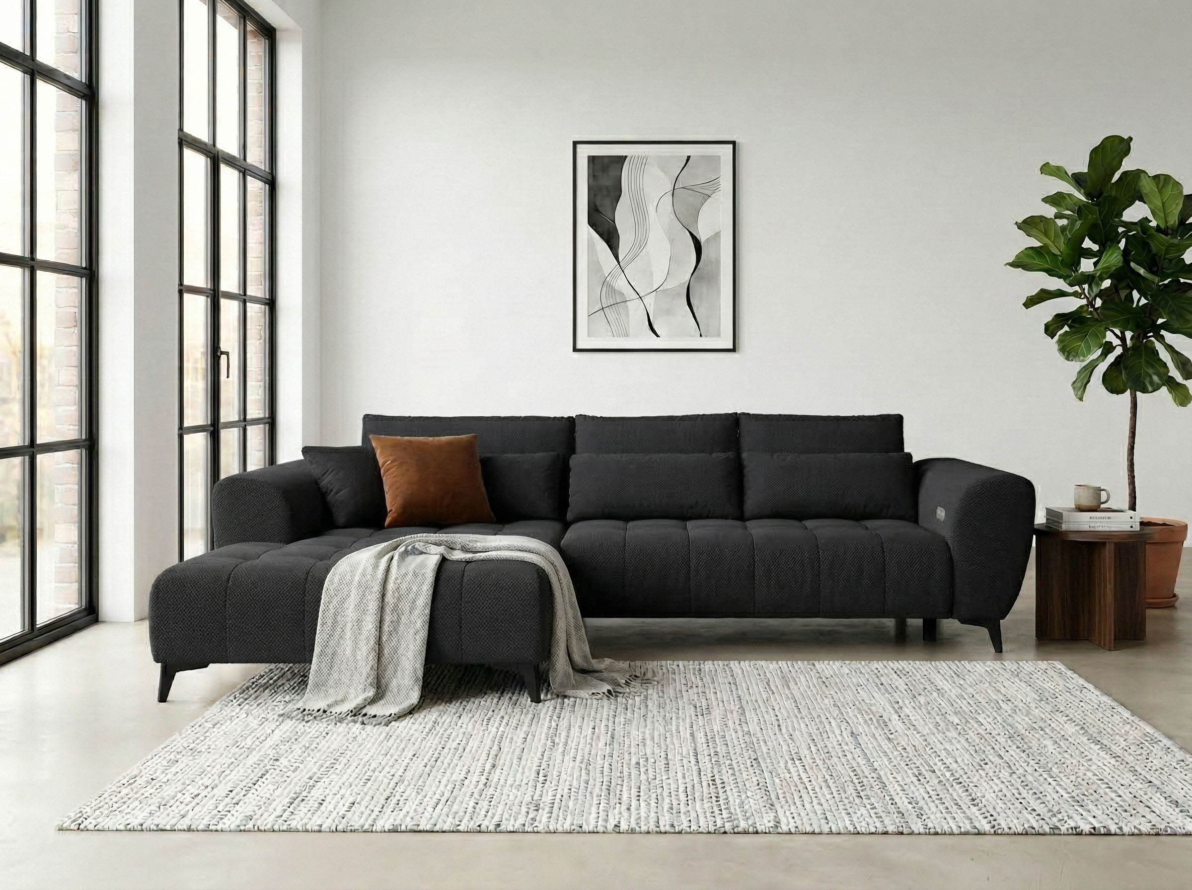 WERK2 Ecksofa "Garay 287 x 220 cm modern und bequem" Waffelcord, L-Form, XXL, elektrische Sitztiefenverstellung