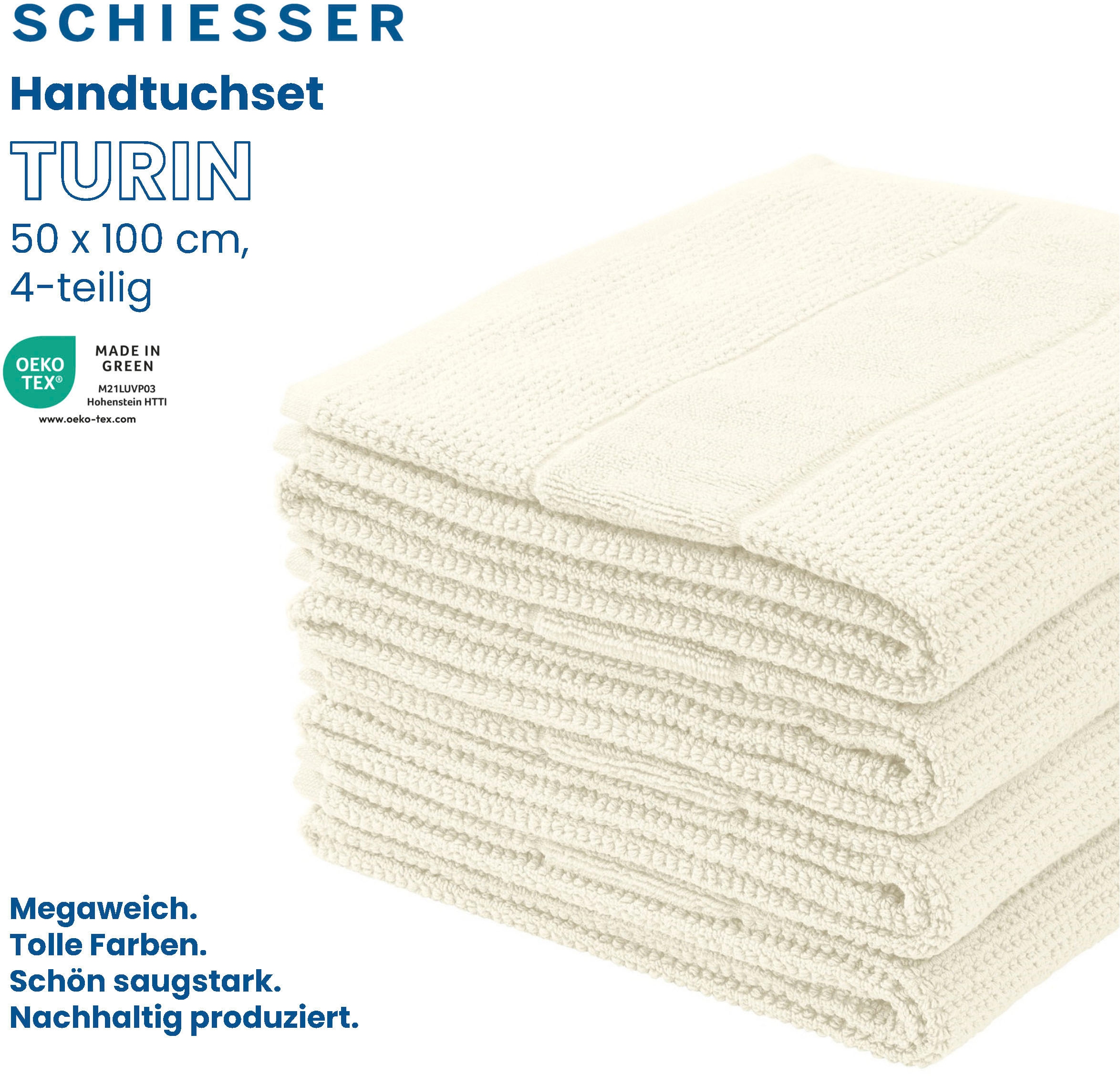 Schiesser Handtücher »Schiesser Handtücher Turin im 4er Set aus 100%  Baumwolle«, (4 St.), Reiskorn-Optik | BAUR