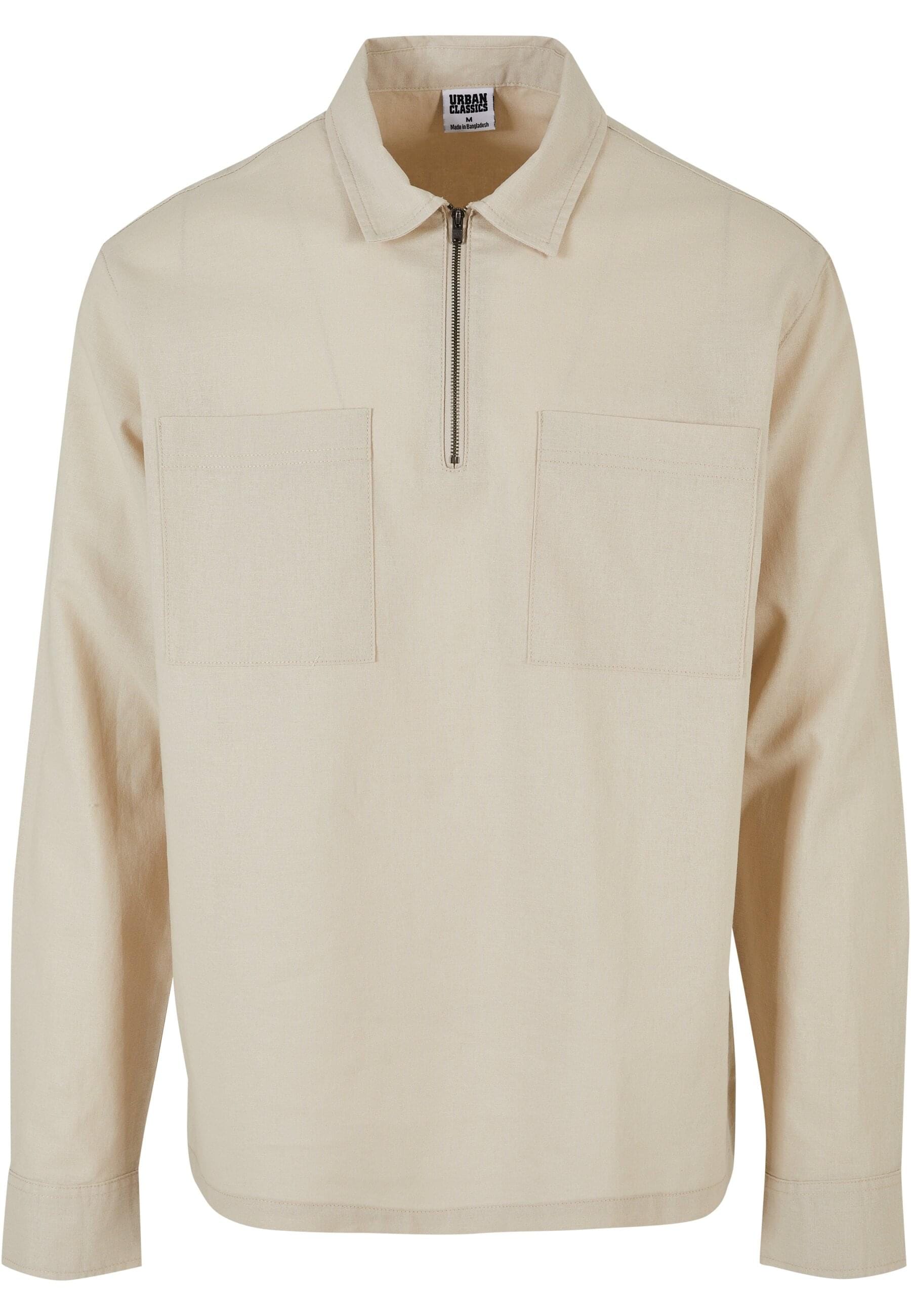 Langarmhemd »Urban Classics Herren Cotton Linen Half Zip Shirt«, (1 tlg.)