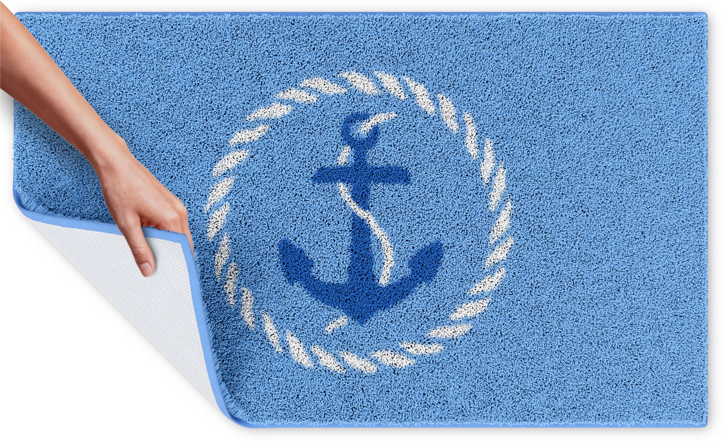 Grund Badematte »Port Louis« Höhe 20 mm rutschhemmend beschichtet fußbodenheizungsgeeignet Design mit Anker, maritim, Made in Europe