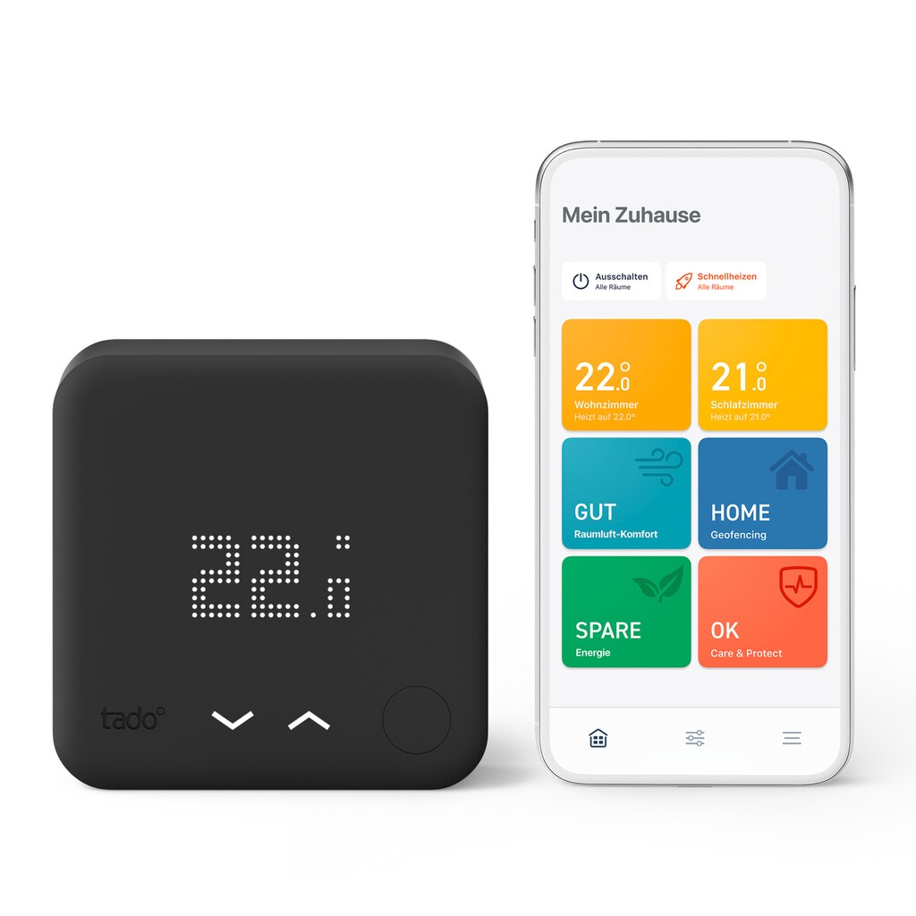 Tado Heizkörperthermostat »Starter Kit - Smartes Thermostat V3+ (Verkabelt) Black Edition«