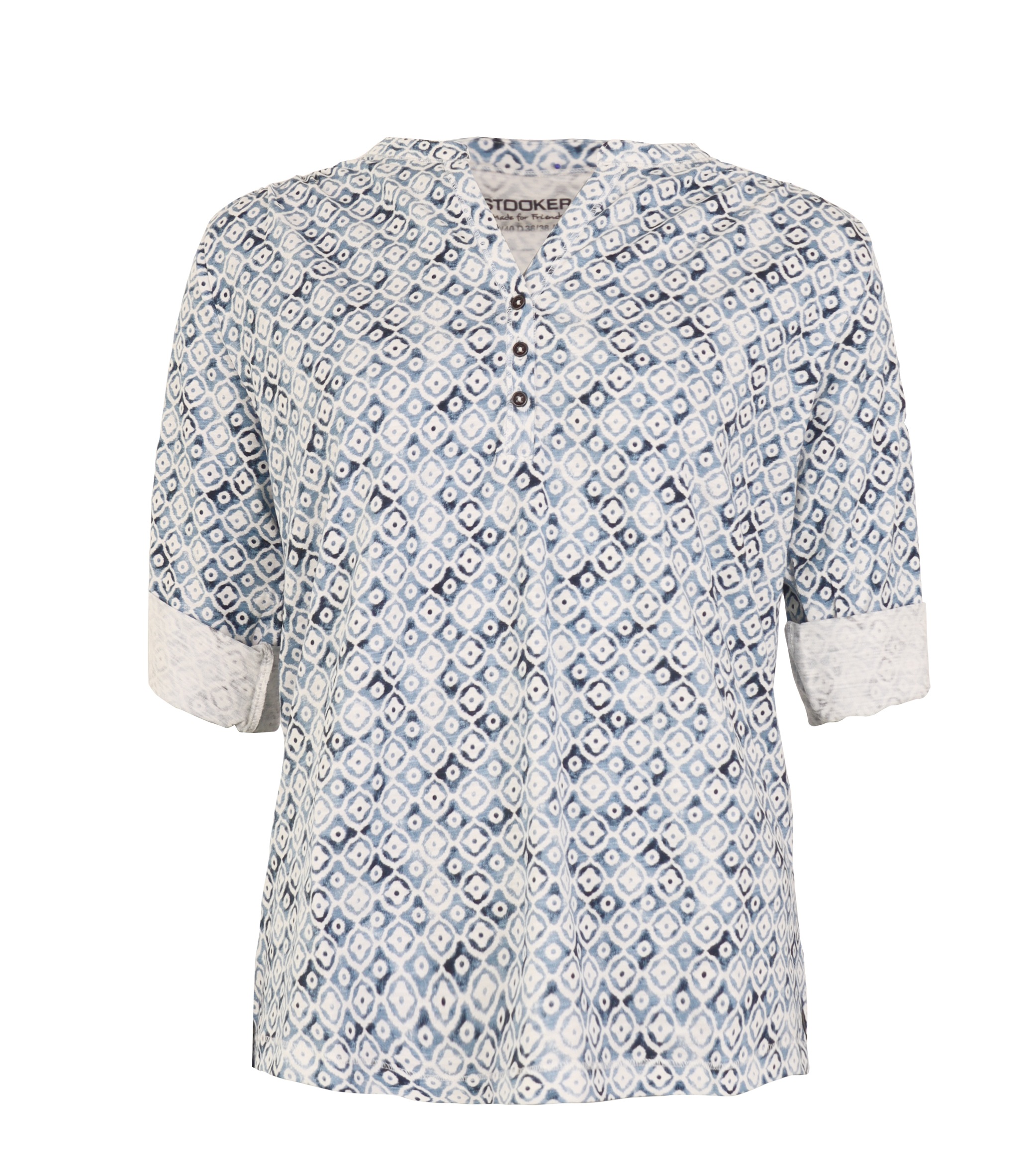 STOOKER WOMEN 3/4-Arm-Shirt »MARIE Print T-Shirt 3/4-Arm«, Regular Fit Slub Yarn Baumwolle Henley Shirt Knopfleiste für Damen