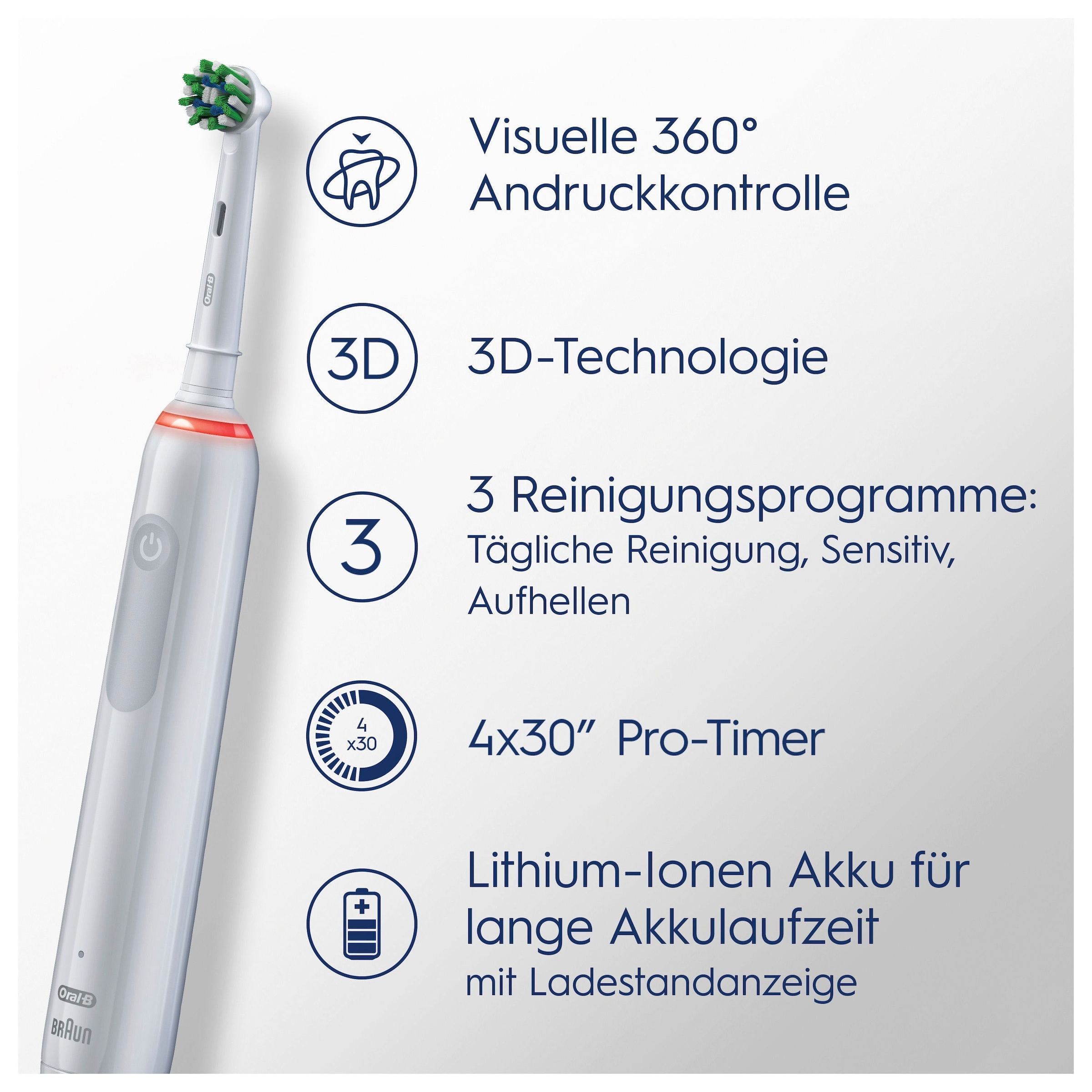 Oral-B Elektrische Zahnbürste »3 3500«, 1 St. Aufsteckbürsten, 3 Putzmodi