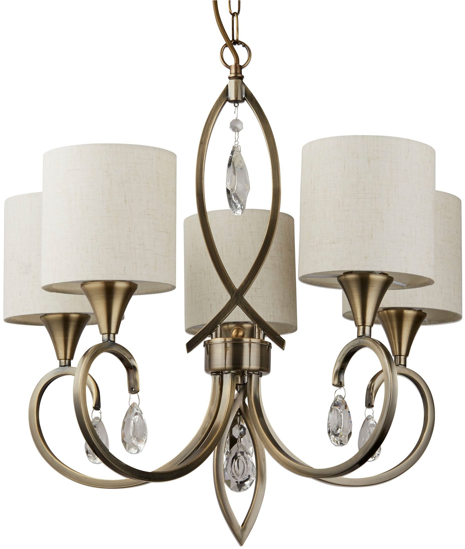 Searchlight Kronleuchter »Alberto 5Lt Pendant - Antique Brass, Crystal & Linen Shade« E14 1 Stk.