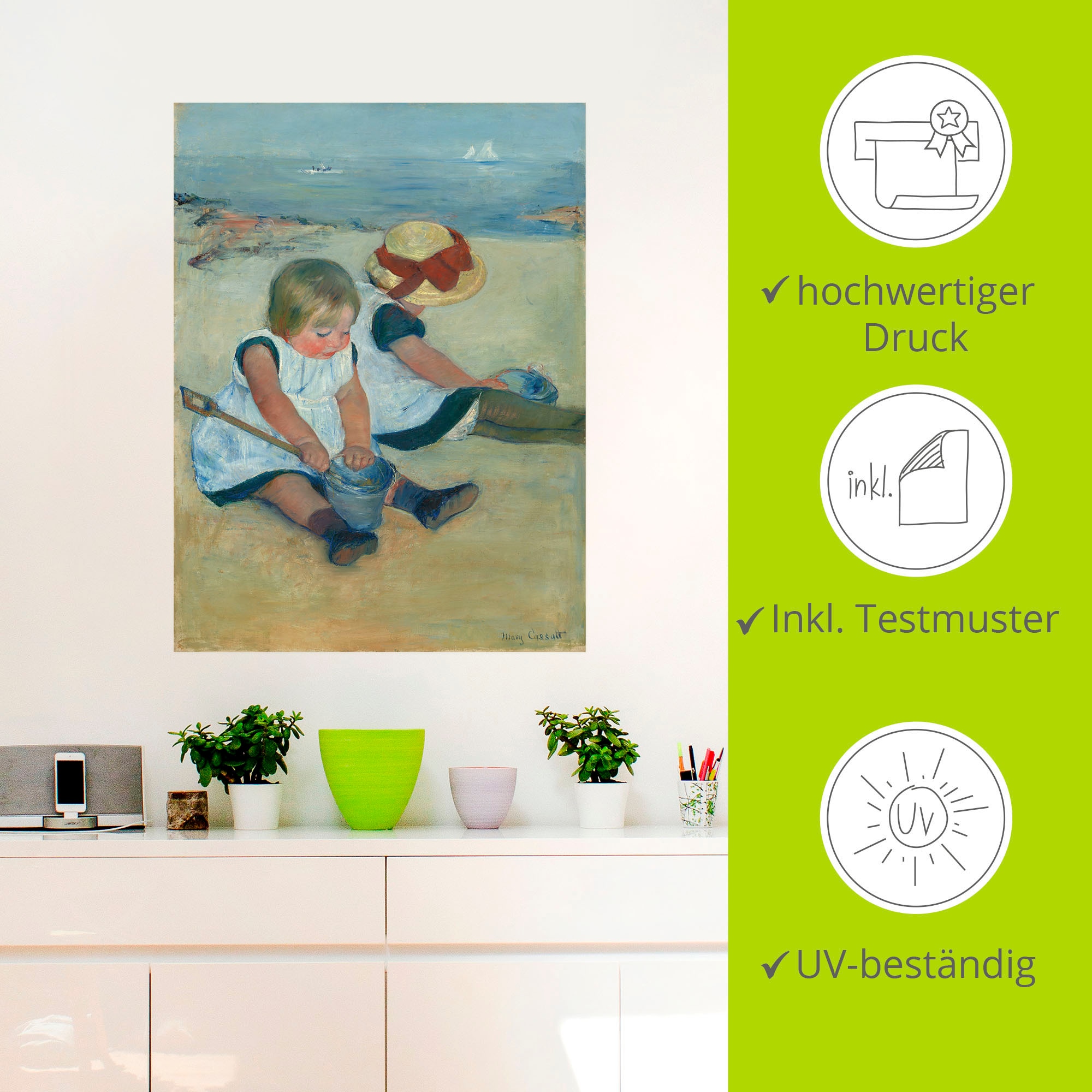 Artland Wandbild »Spielende Kinder am Strand. 1884«, Bilder von Kindern, (1 St.), als Alubild, Leinwandbild, Wandaufkleber oder Poster in versch. Größen