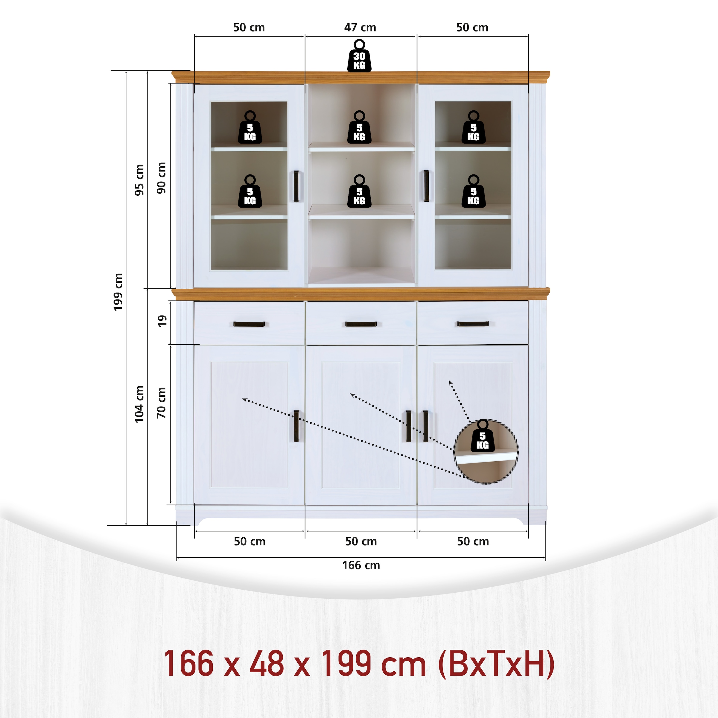 Inter Link Buffet »Maluno« 1 Stk. tlg. Kiefer Massiv, soft-close, Stauraum, BxTxH: ca.166,4 x 48,3 x 199,4 cm