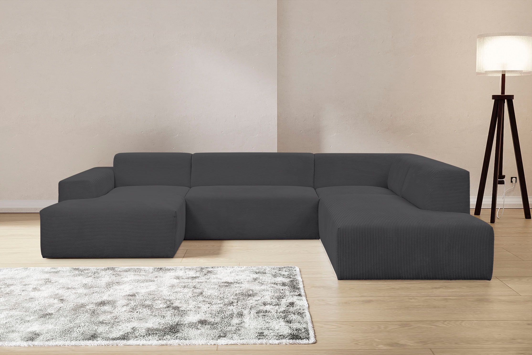 WERK2 Wohnlandschaft "Zeus-U 330 cm breit, viel Platz, modern und zeitlos" Curvy Trend mit urbaner Optik auch in weichem Cord, U-Form