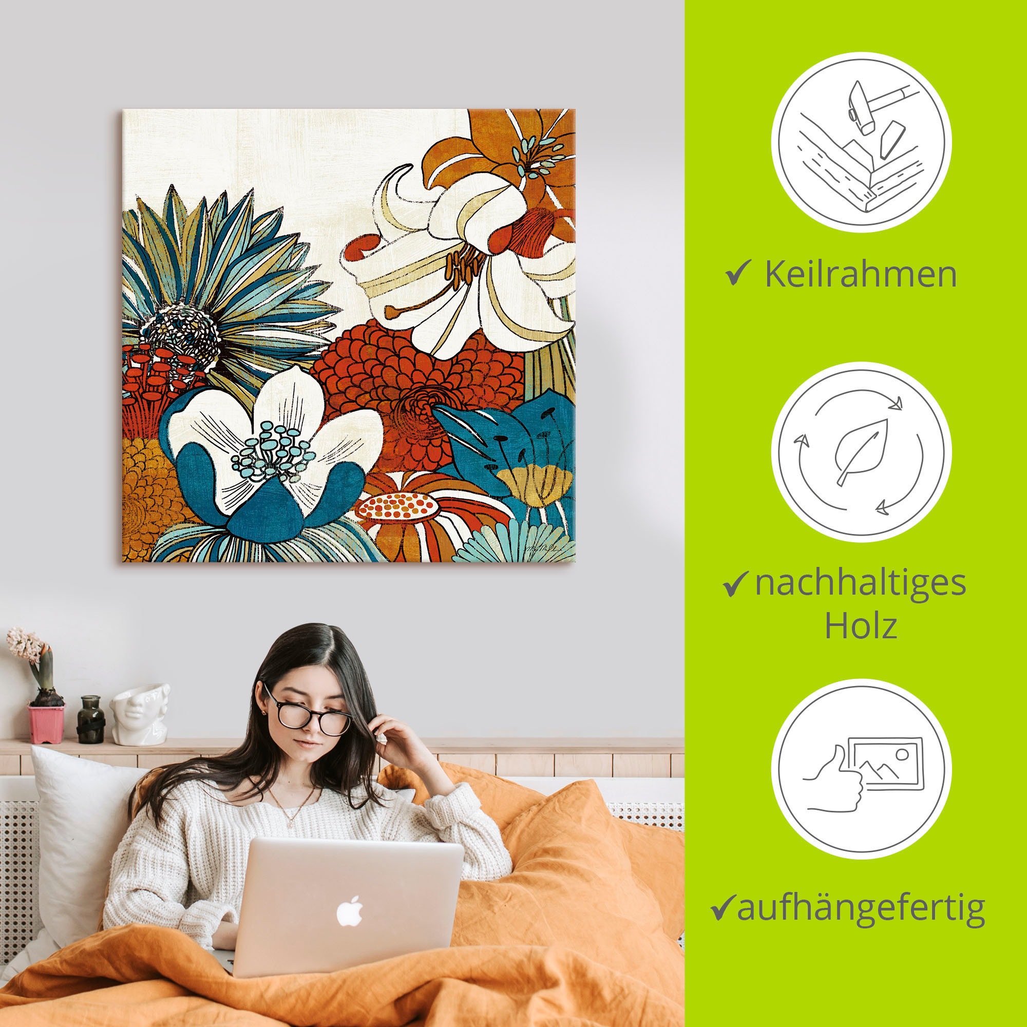 Artland Leinwandbild »Zeitgenössischer Garten II« Blumen 1 Stk. tlg. auf Holzrahmen gespannt