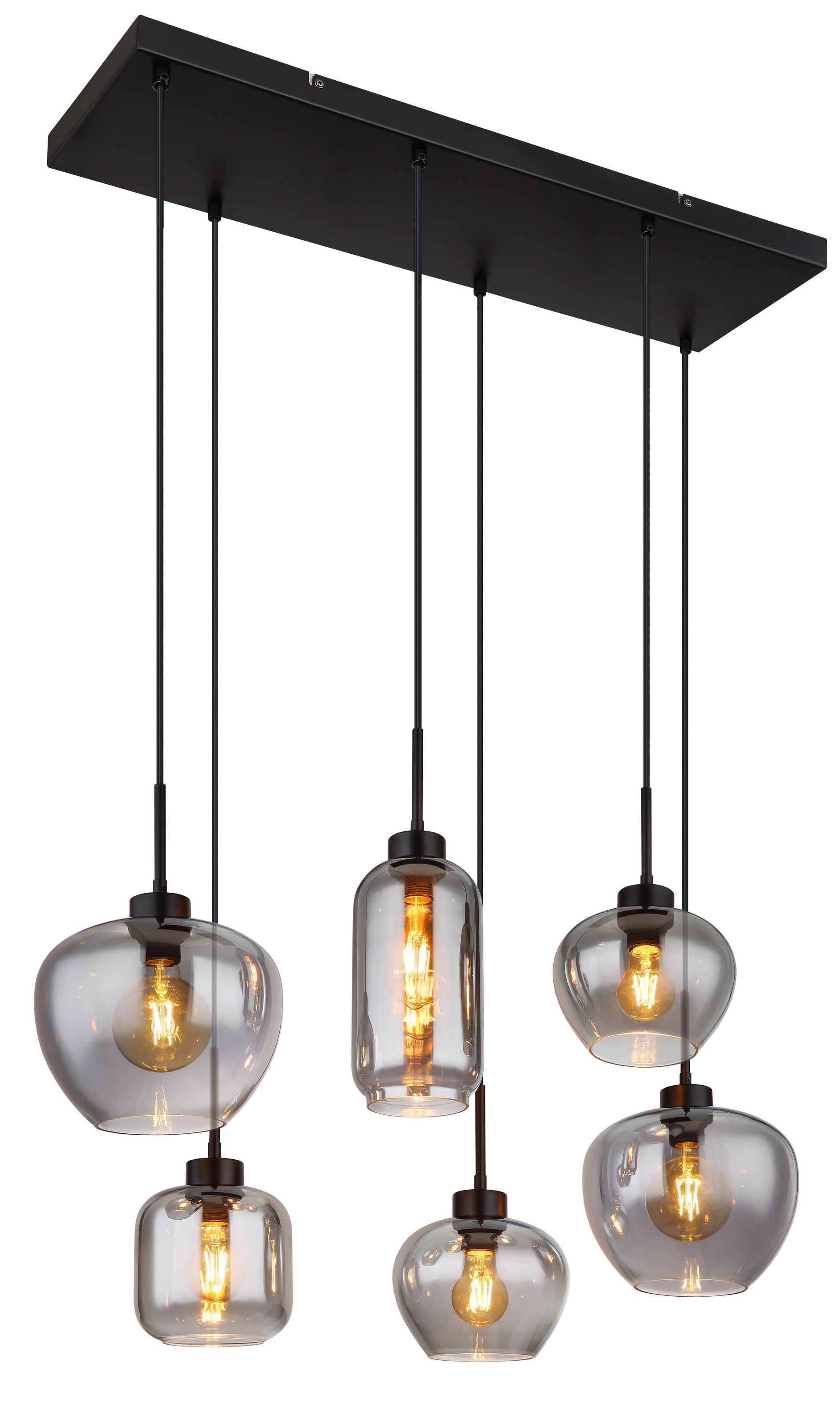 GLOBO LIGHTING Hängeleuchte »MATT« E27 1 Stk. Hängeleuchte Schwarz, Rauchglas, 4 Glasformen, höhenkürzbar, E27