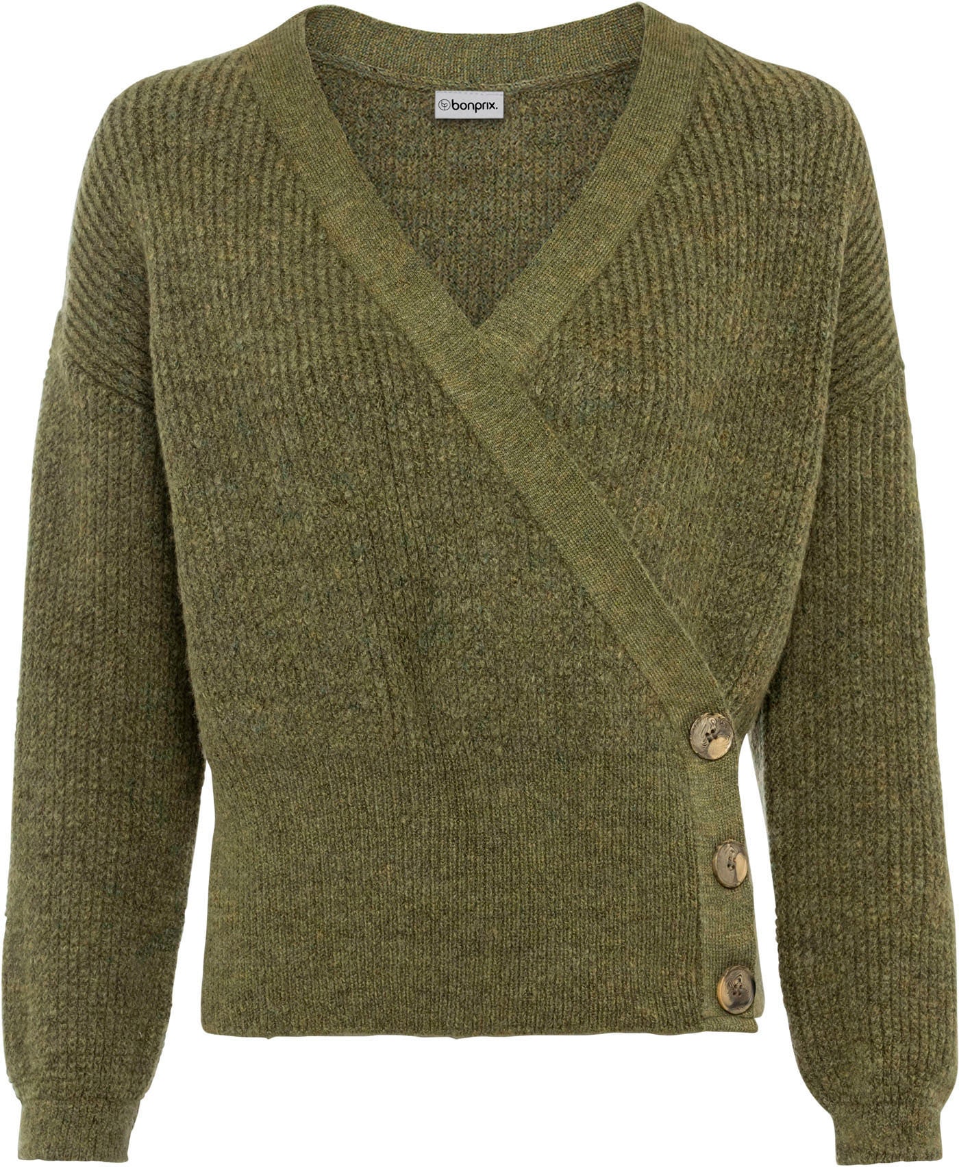 bonprix Strickpullover aus Polyacryl und Polyester, ohne Kragen, Oversize Passform