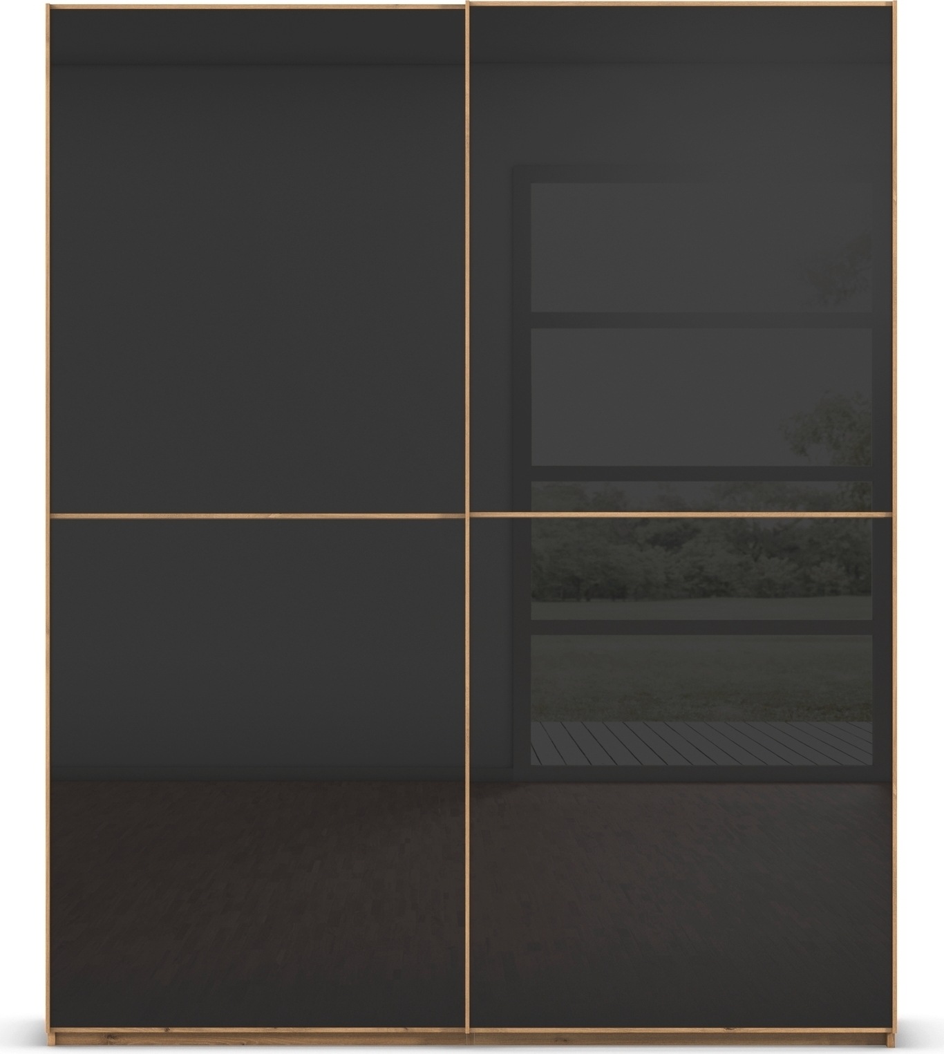 rauch Schwebetürenschrank »Kleiderschrank Schrank Garderobe Schlafzimmerschrank SCALE-DUO«, edle zweigeteilte Türen Glas-Front mit 3 Zierleisten MADE IN GERMANY