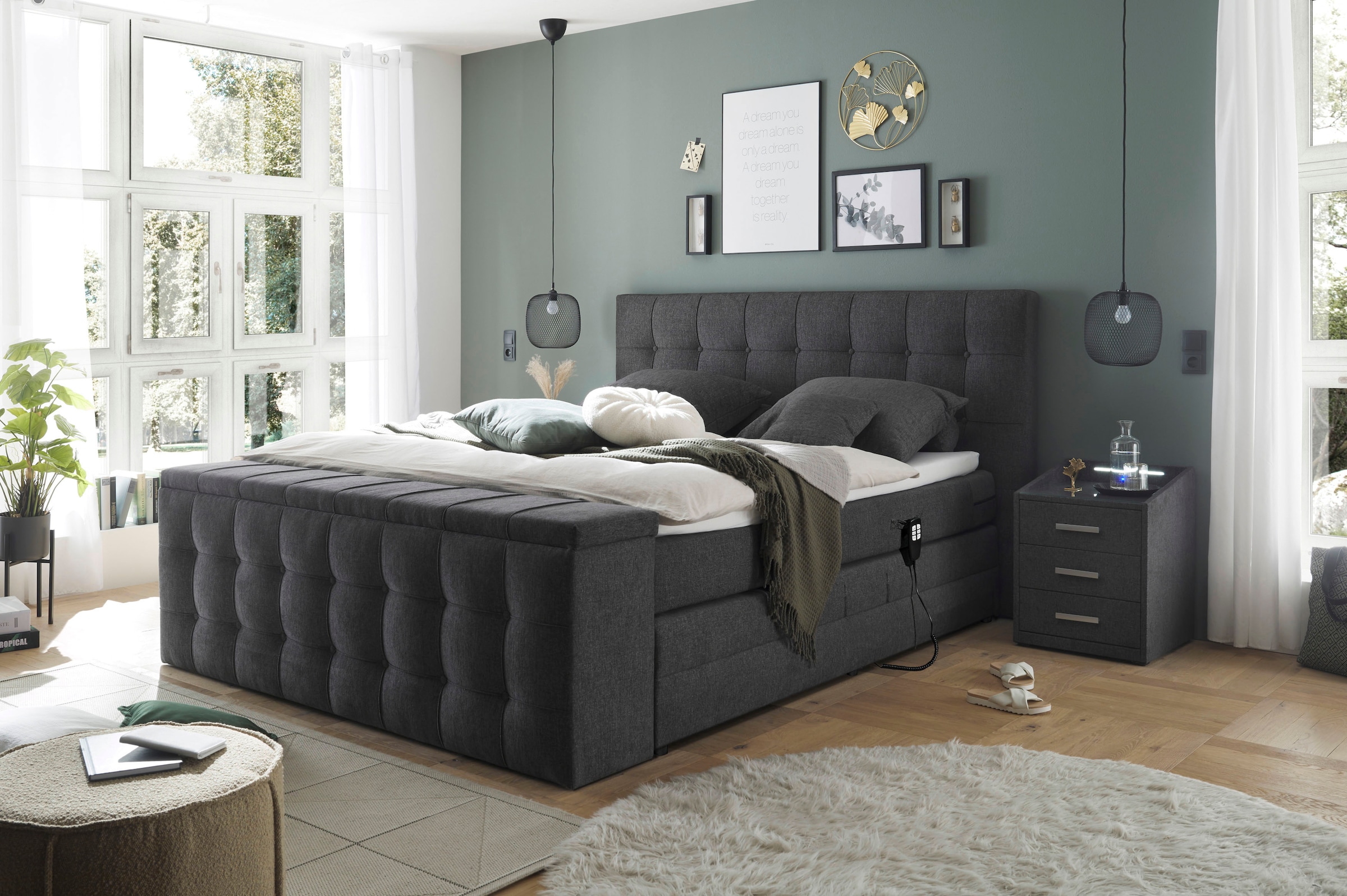 ED EXCITING DESIGN Boxspringbett »Managua«, (6 St.), Motor, harte Seite mit Kokosmatte, weiche Seite mit Filzabdeckung