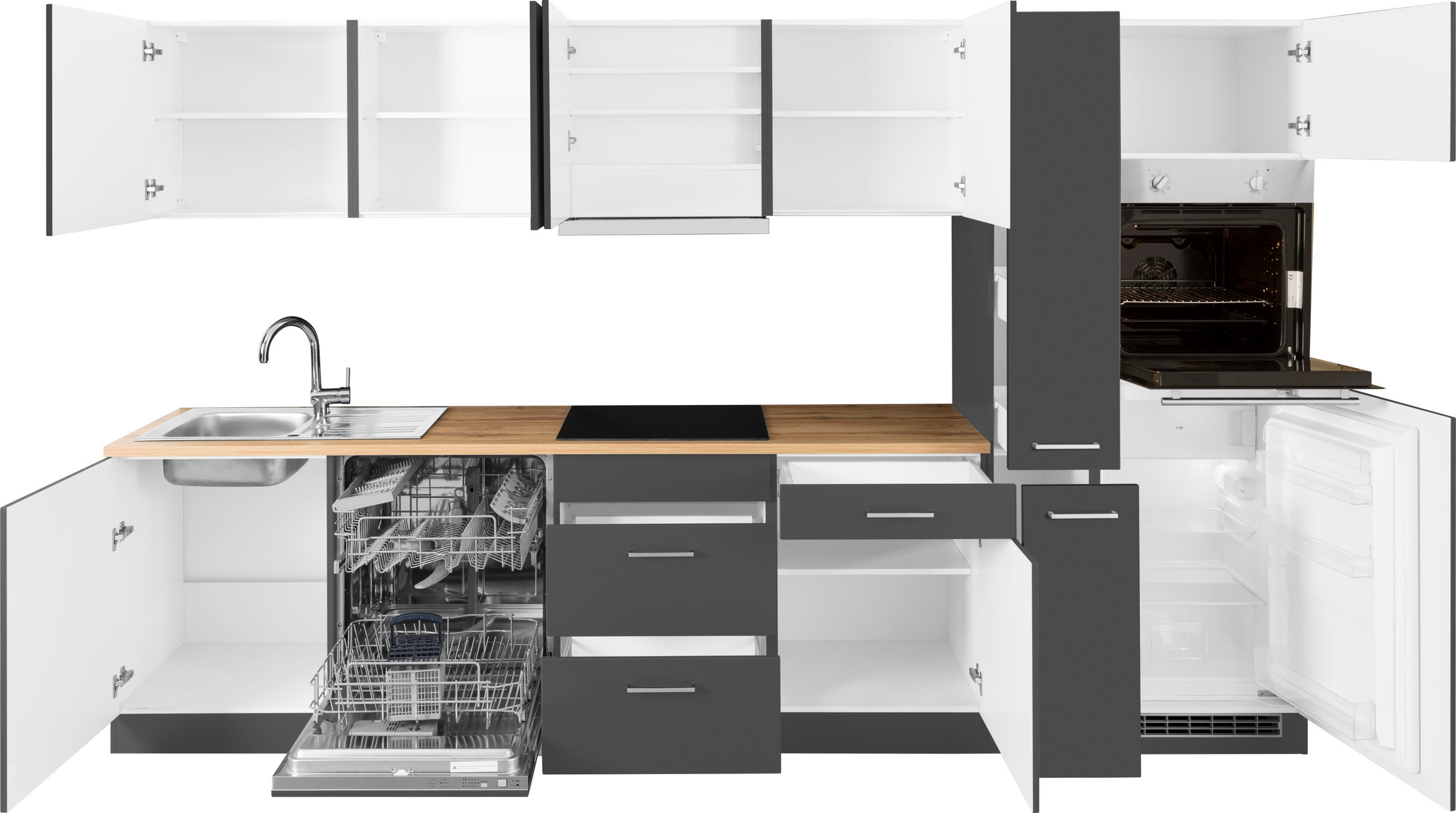 KOCHSTATION Küchenzeile »KS-Kehl«, mit E-Geräten, Breite 330 cm, inkl. Kühlschrank und Geschirrspüler