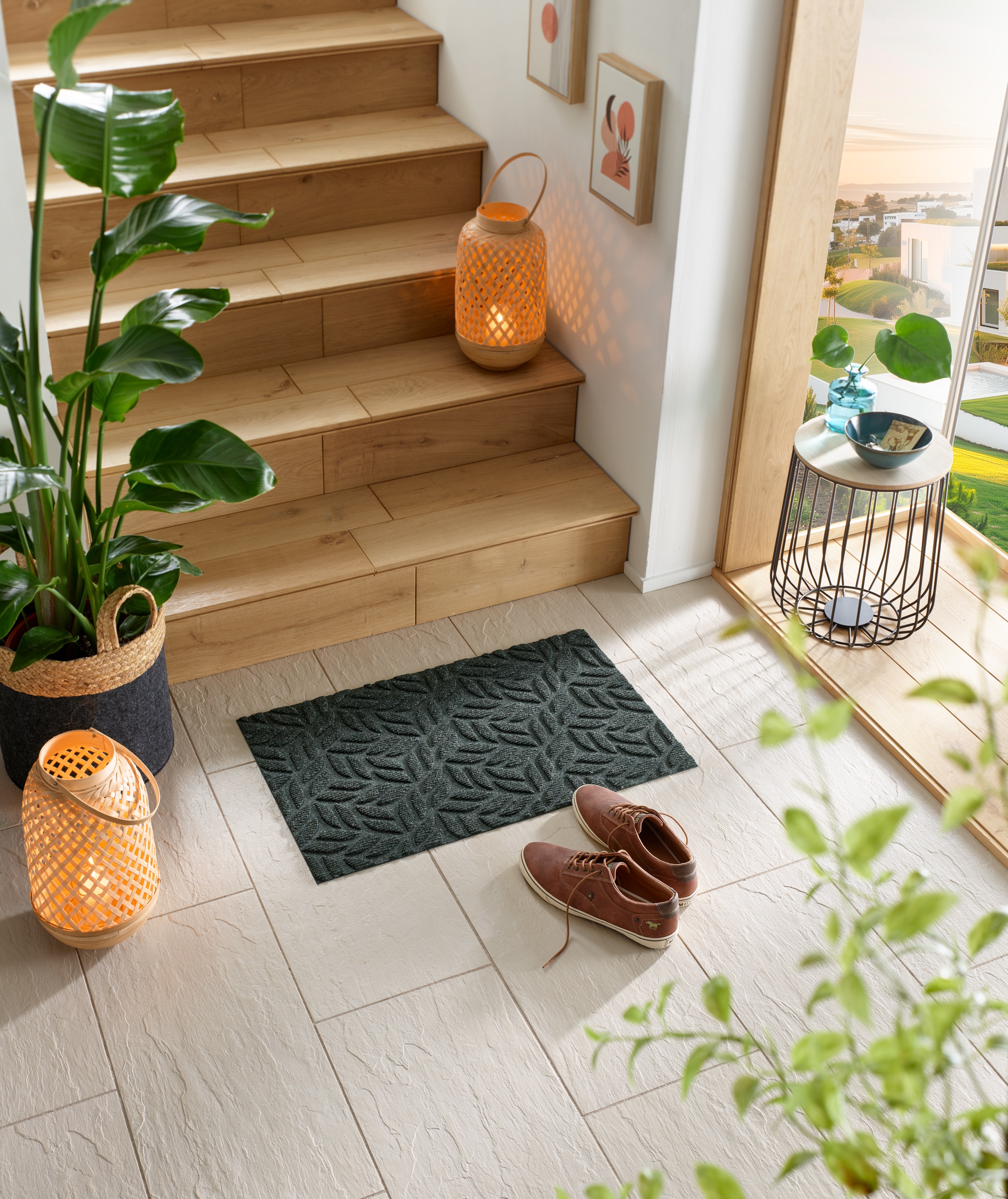 wash+dry by Kleen-Tex Fußmatte "Leaves midnight green" rechteckig 8 mm Höhe günstig online kaufen