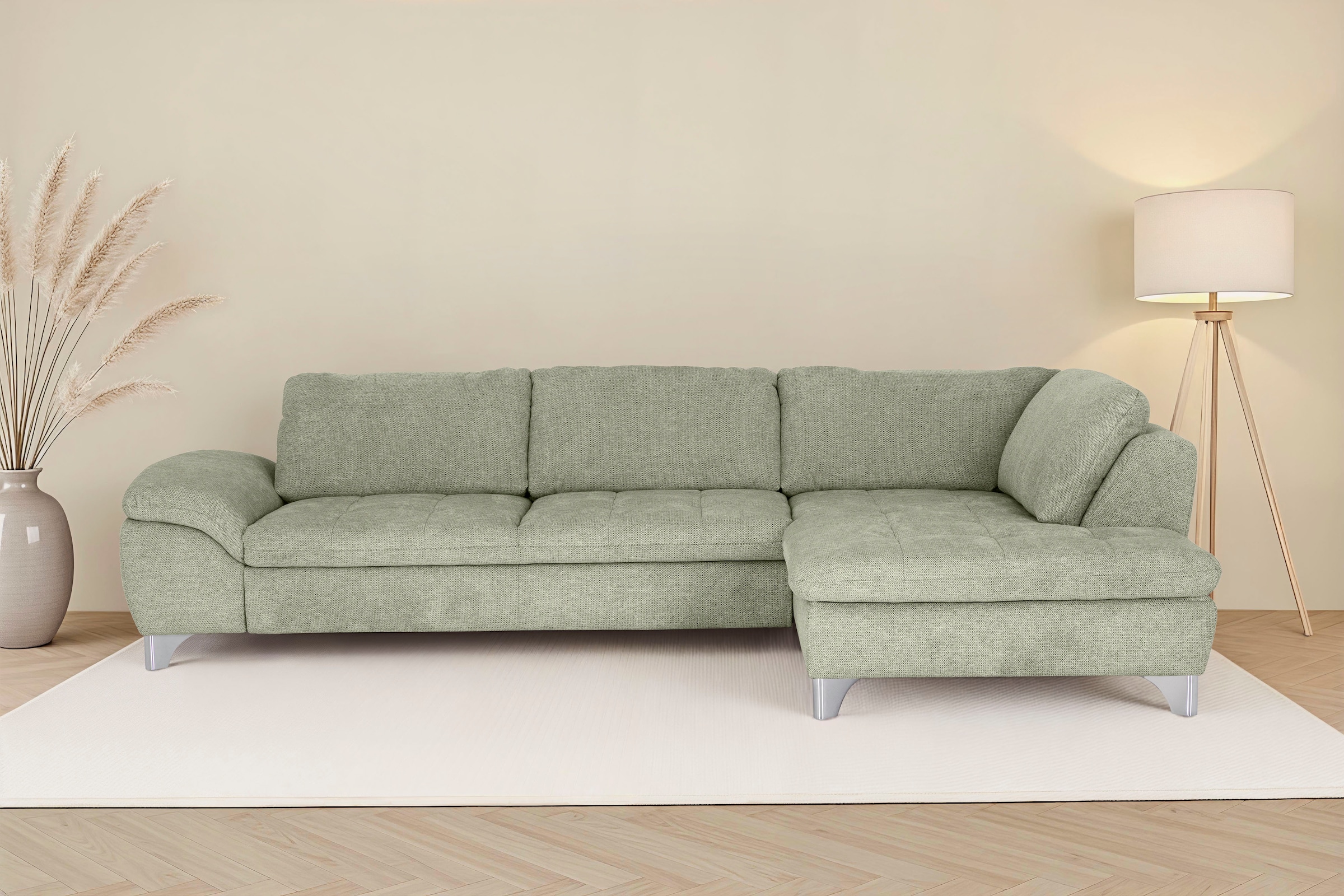 Die PlanBar Ecksofa "Ottomane MP-IN14007 L-Form, Breite 306 cm" wahlweise mit Schlaffunktion und verstellbaren Kopfstützen