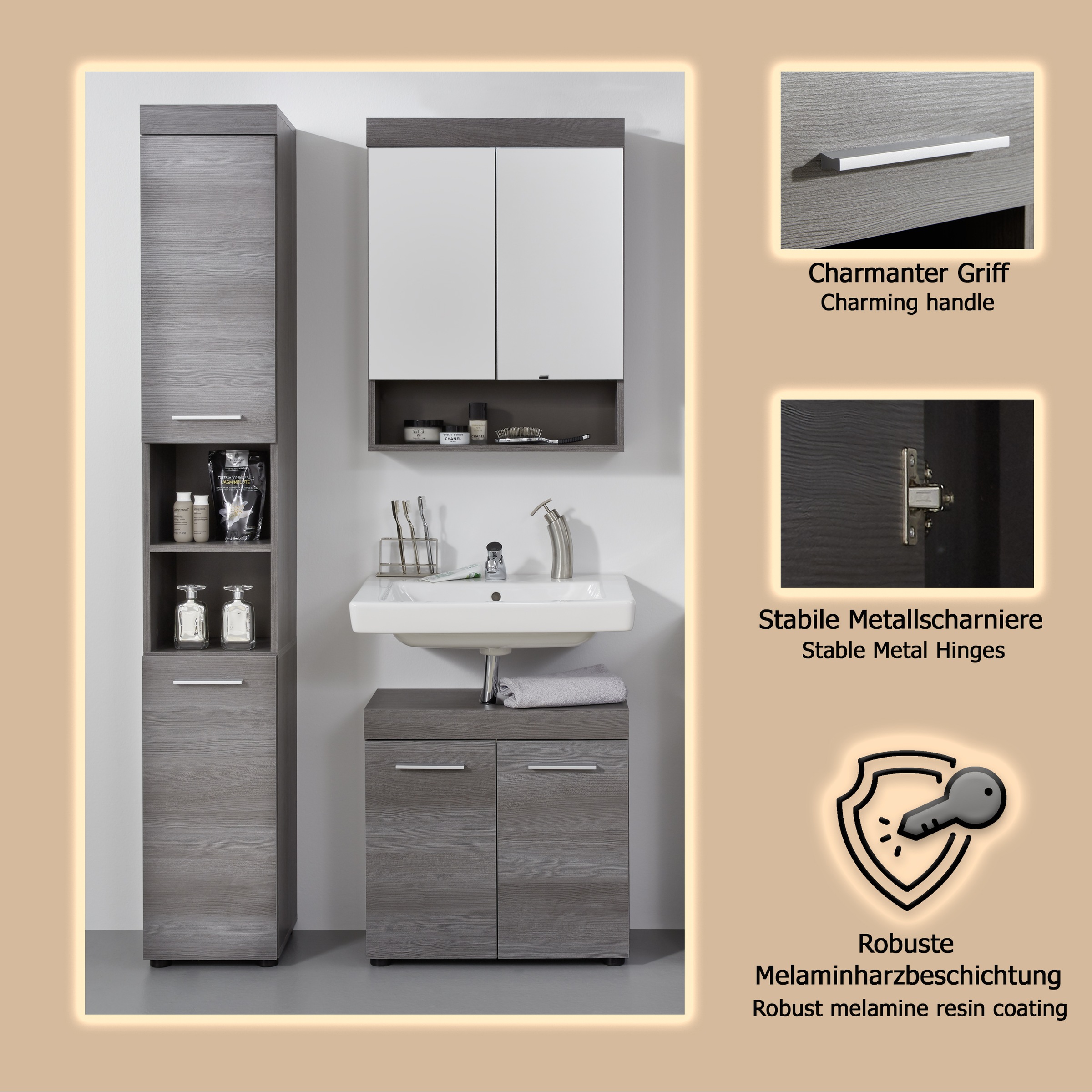 Thumbnail - welltime Badmöbel-Set "Royan" Set, 3 Stk. tlg.