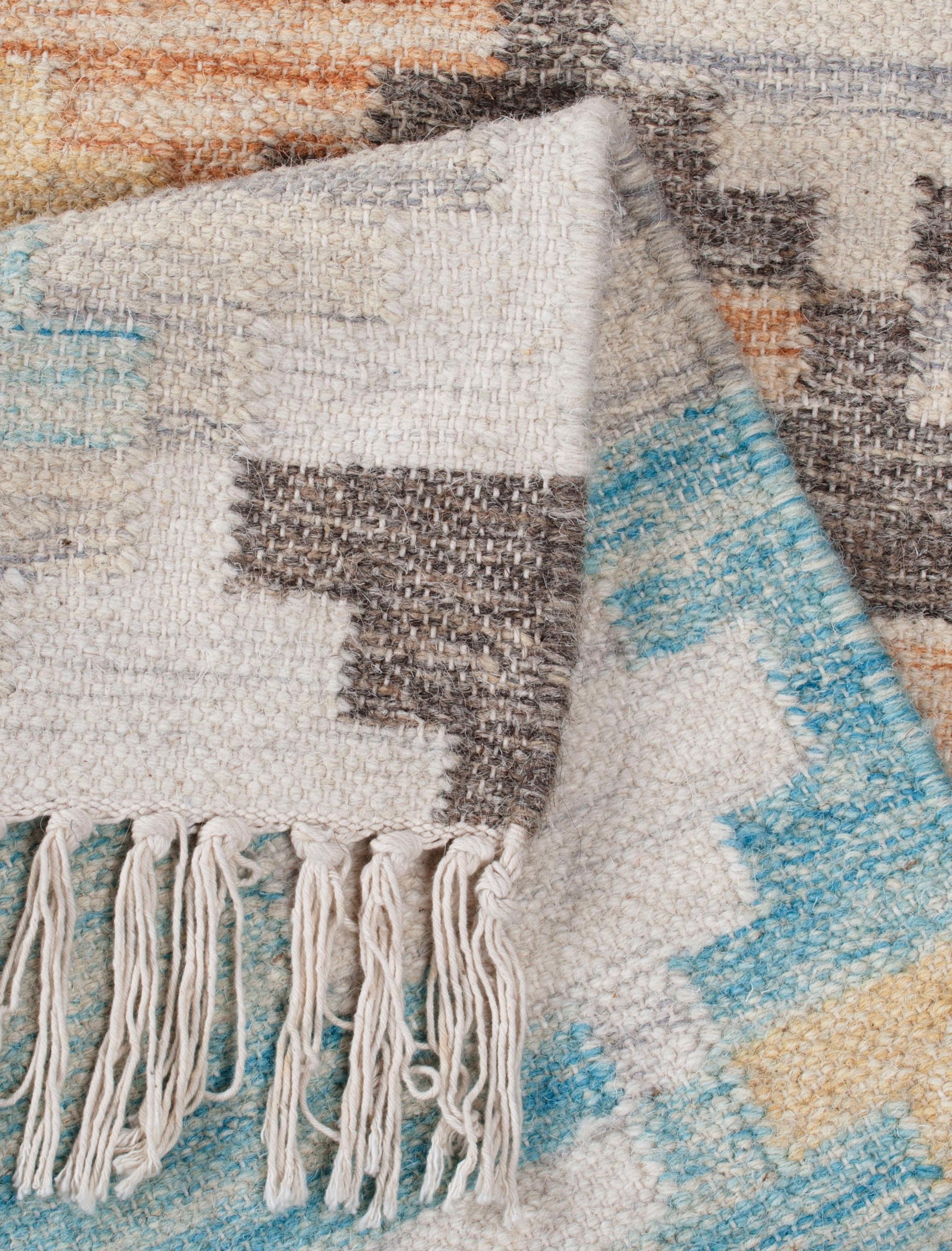 Teppich TOM TAILOR HOME "Check Kelim" Gr. 1, bunt (türkis, pastel), B:65cm H:5mm L:135cm, Wolle, Teppiche, Teppich, handgewebt, mit Fransen, Boho-Style 3