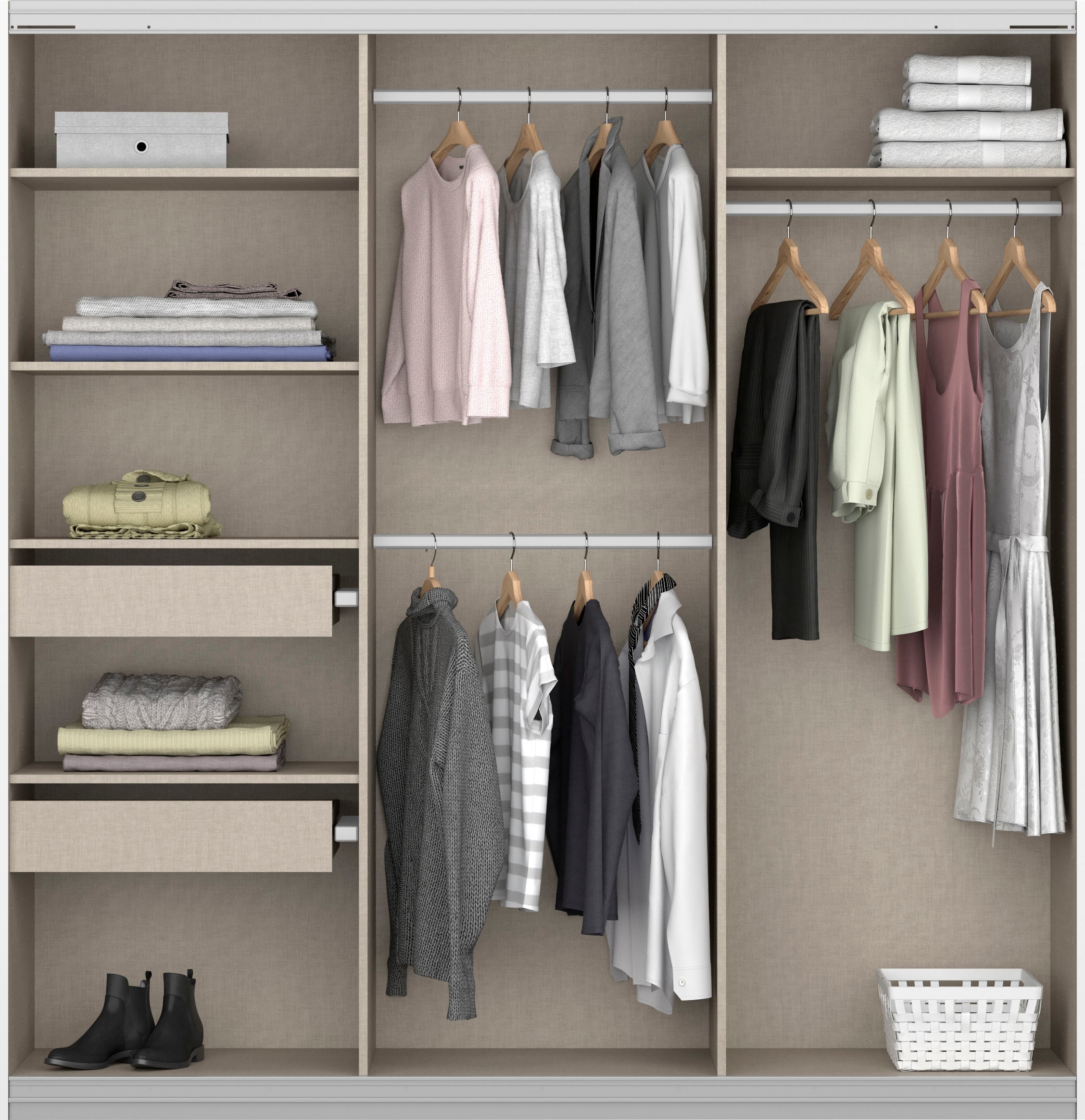 rauch Schwebetürenschrank »Kleiderschrank Schrank Garderobe BESTSELLER KOLUNA mit Spiegel«, inkl. 2 Innenschubladen sowie extra Einlegeböden MADE IN GERMANY