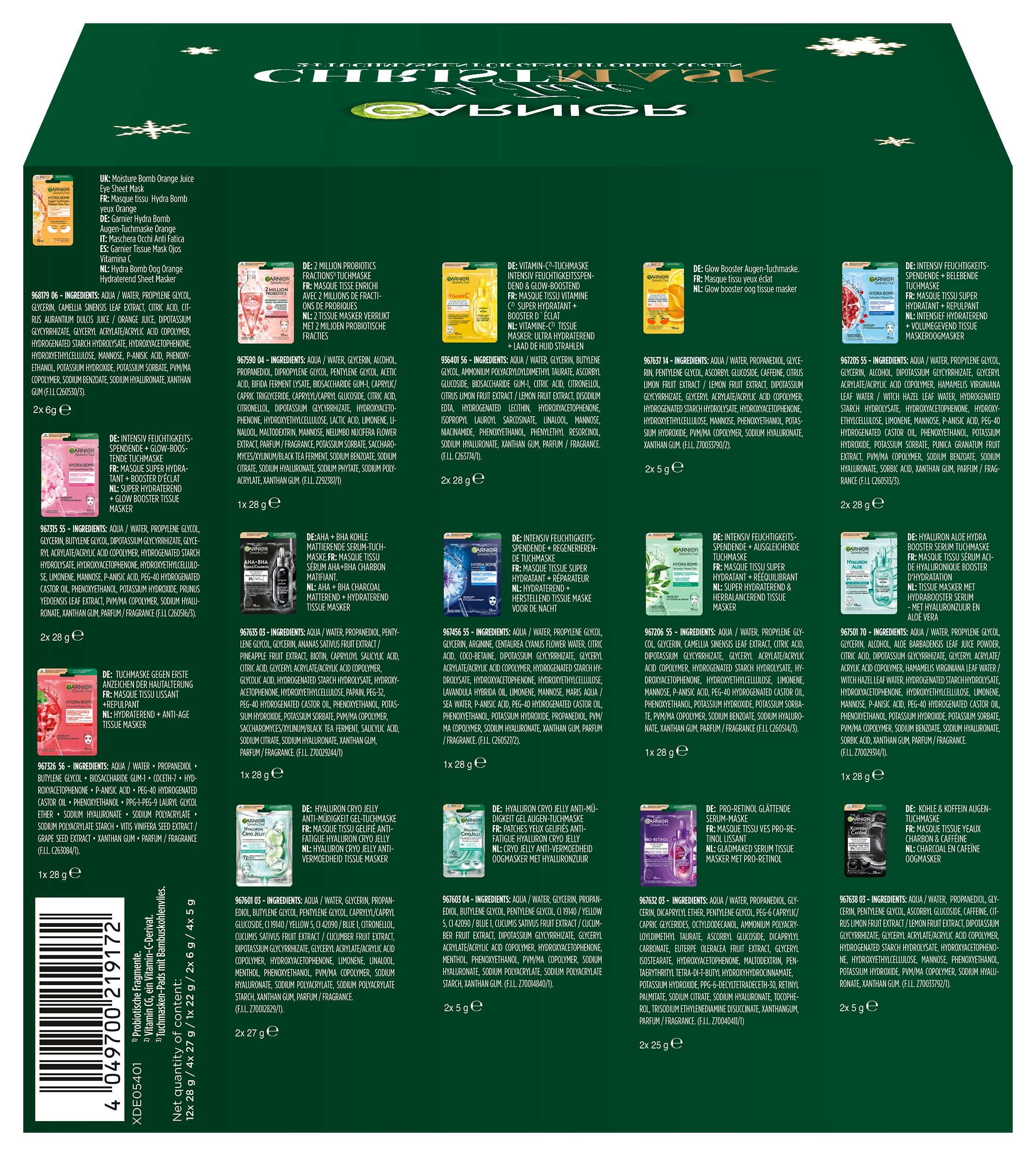 GARNIER Kosmetik-Adventskalender »Garnier Tuchmasken 24er Adventskalender« ab 13 Jahren mit Hyaluron, entspannend