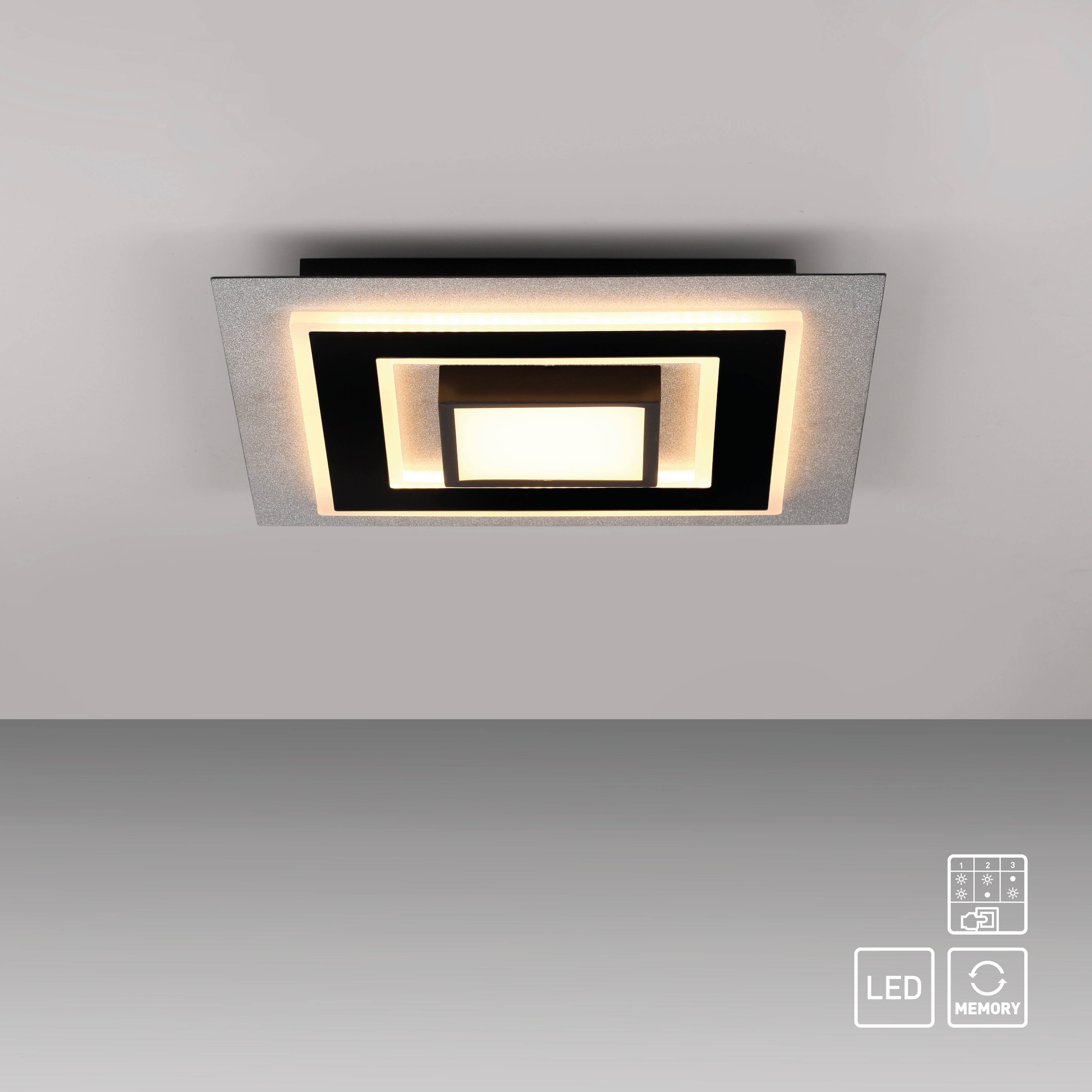 JUST LIGHT LED Deckenleuchte »Deckenleuchte CICHIO« LED-Board 1 Stk. Silber mit Glitzereffekt, schwarz matt strukturiert und schwarz-chrom