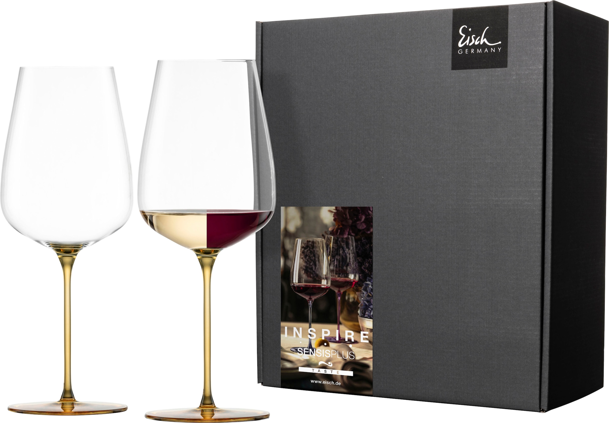 Eisch Germany Weinglas »INSPIRE SENSISPLUS, Made in Germany«, (Set, 2 tlg., 2 Gläser im Geschenkkarton), Veredelung der farbigen Stiele in Handarbeit, 2-teilig