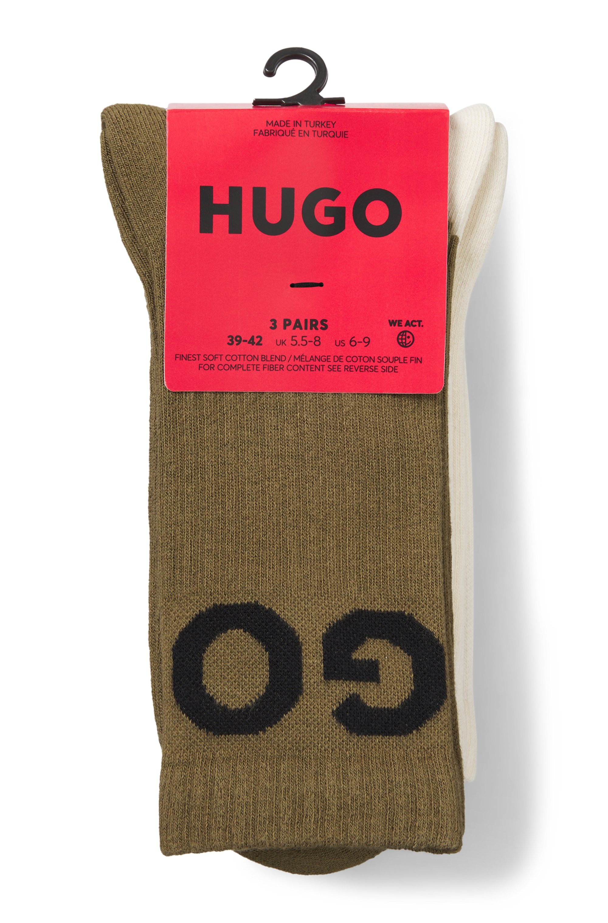 HUGO Underwear Freizeitsocken »3P QS ICONIC CC 1«, (Packung, 3 Paar, 3er), mit HUGO Logostickerei in Kontrastfarbe