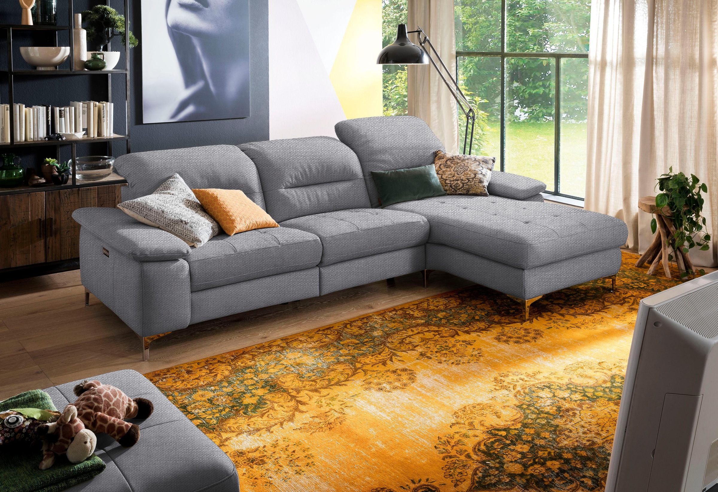 PLACES OF STYLE Ecksofa »Basel L-Form« mit vollmotorischer Relaxfunktion und motorischer Recamiere