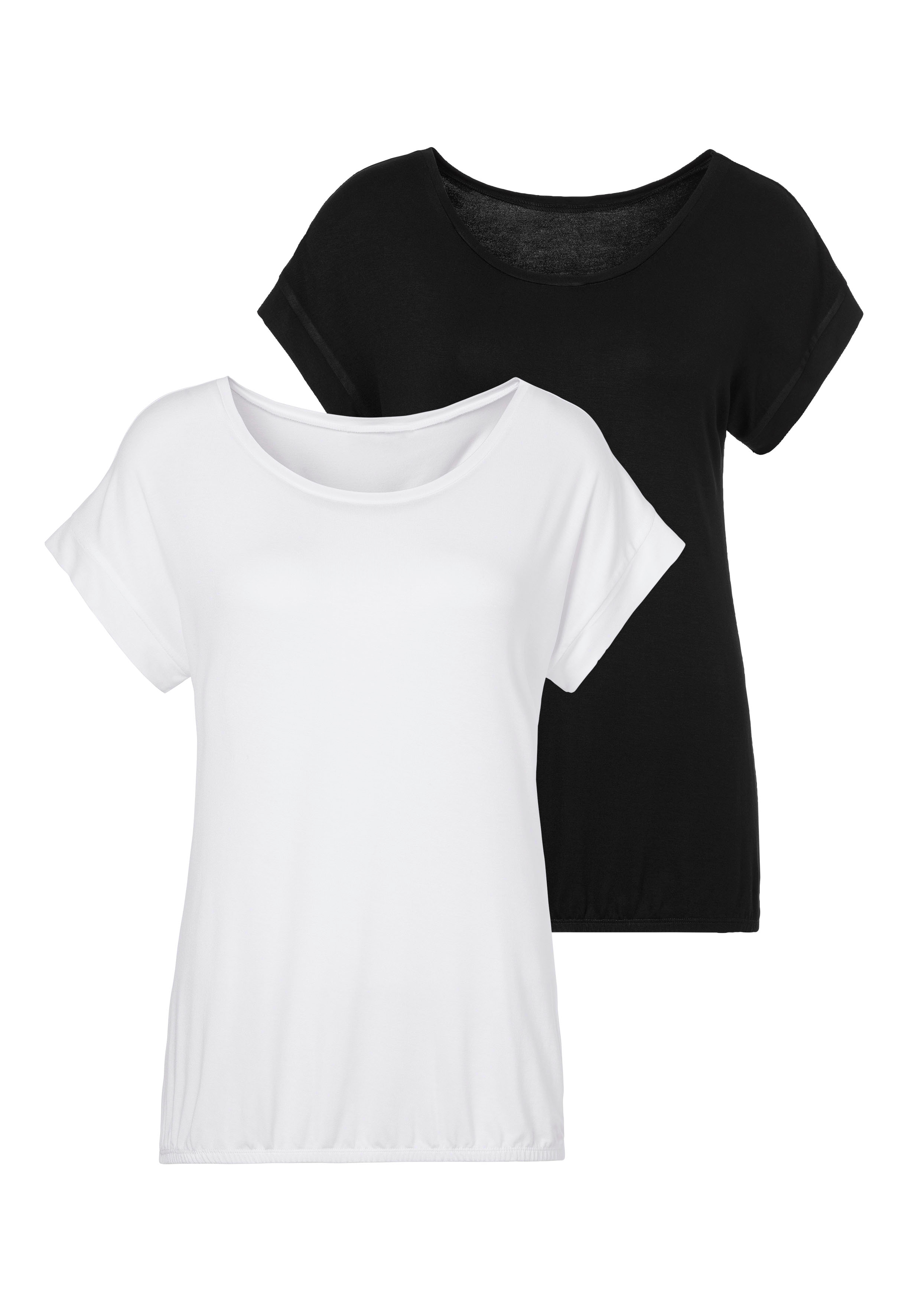 Vivance Kurzarmshirt "mit Gummizug im Bund" 2er-Pack, aus elastischem Viskose Jersey, sommerlich leicht