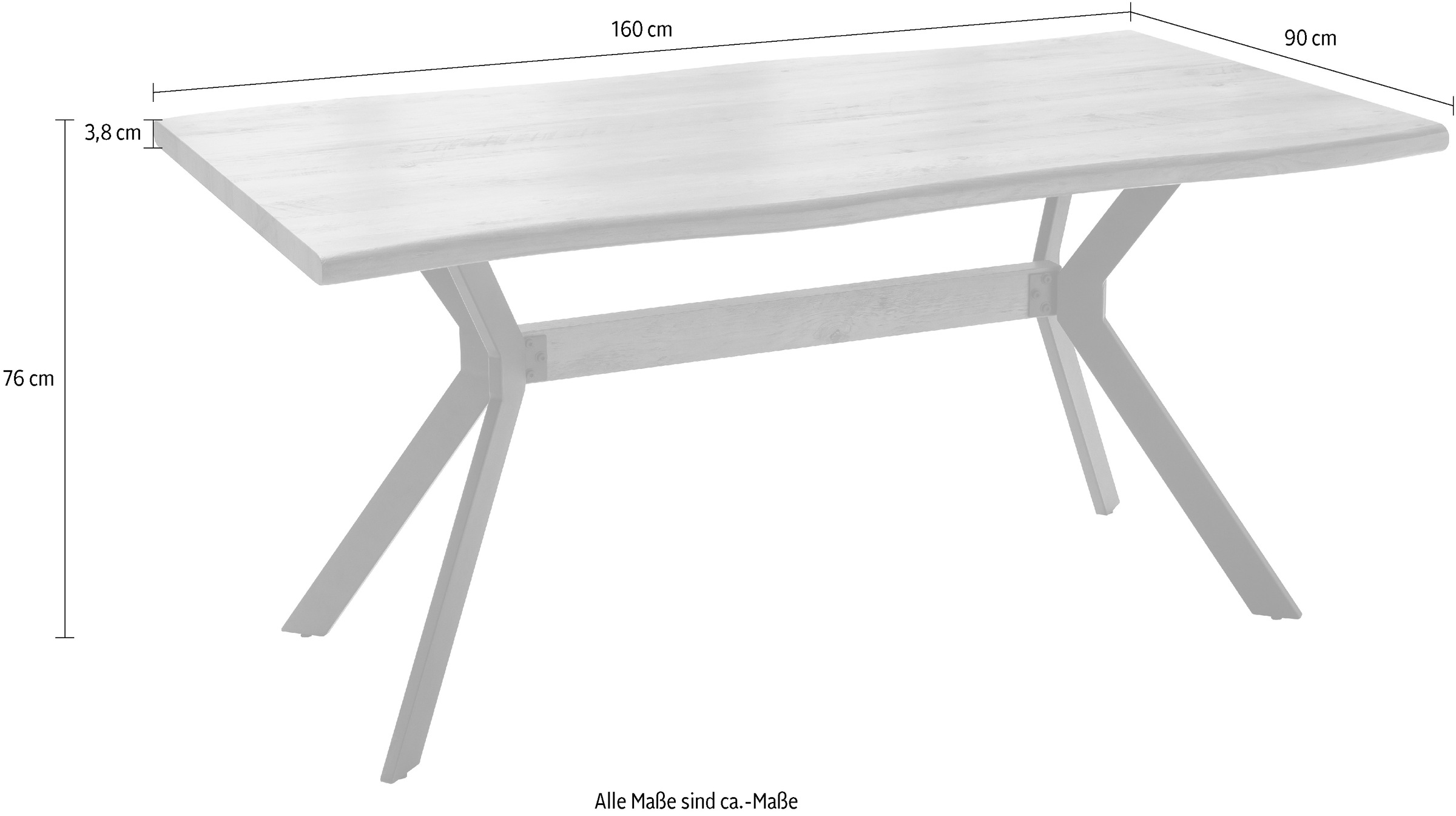 MCA furniture Esstisch »KERALA Vierfußtisch mit Baumkante«, (1 St.), abgerundet, 160x90, 4-6 Personen