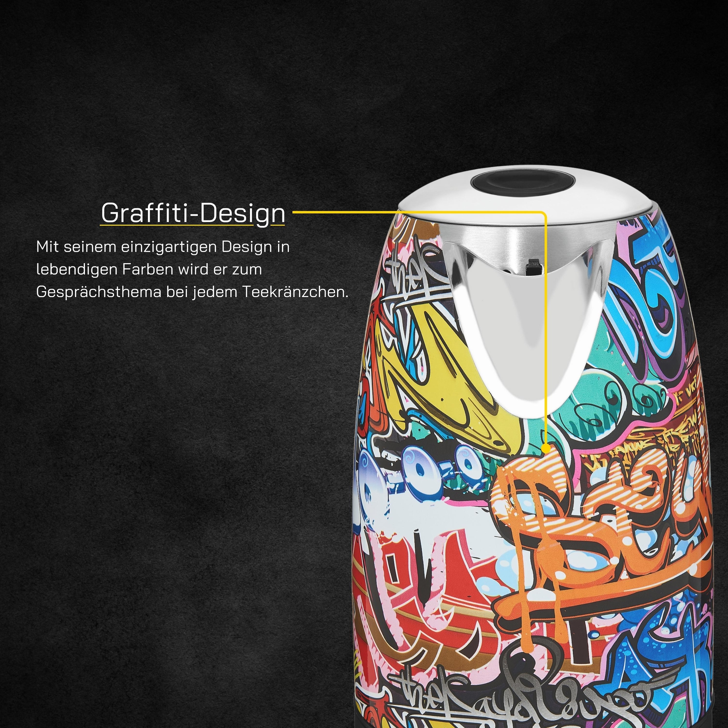 Gutfels Wasserkocher »WATER 3010 G«, 1,7 l, 2200 W, 1,7 L, 2200 Watt, Graffitti-Style
