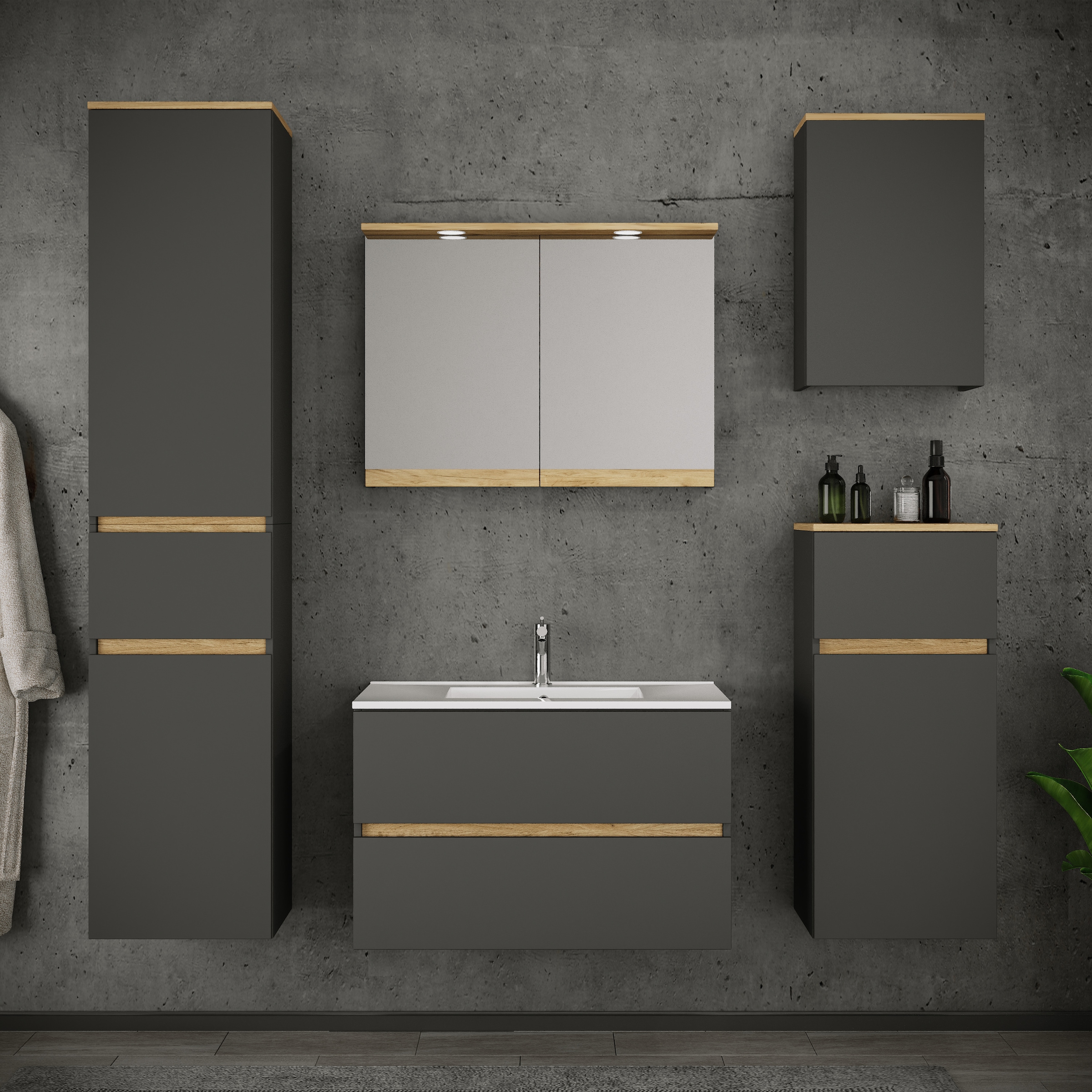 VCM Waschtisch »3 tlg. Badmöbel-Set mit Waschbecken Cosila-I 61 cm« 3 Stk. tlg.