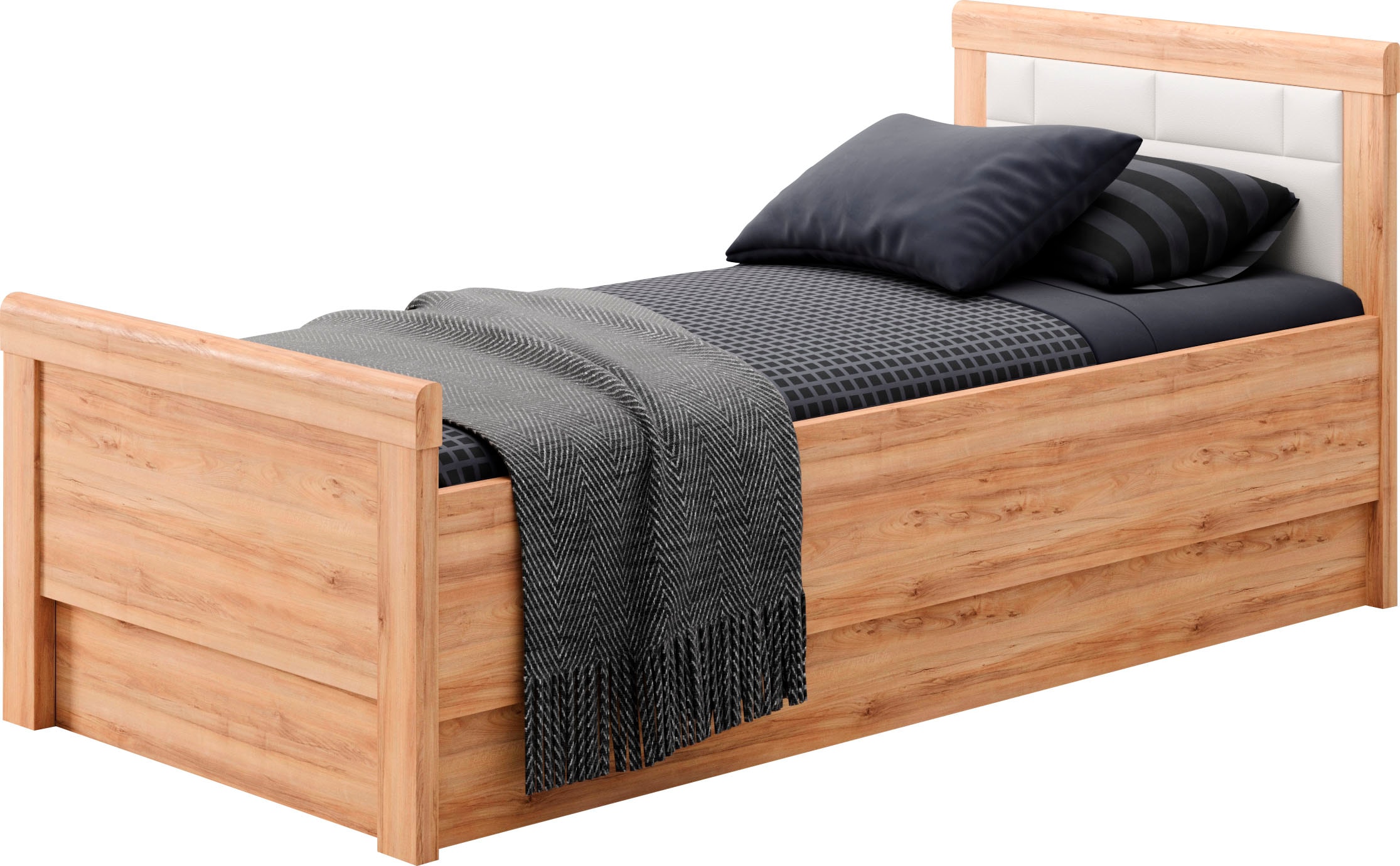 priess Einzelbett "Arnsberg Komfortbett mit flexibel höhenverstellbarer Liegefläche" gepolstertes Kopfteil, Made in Germany mit Blauem Engel und Goldenem M