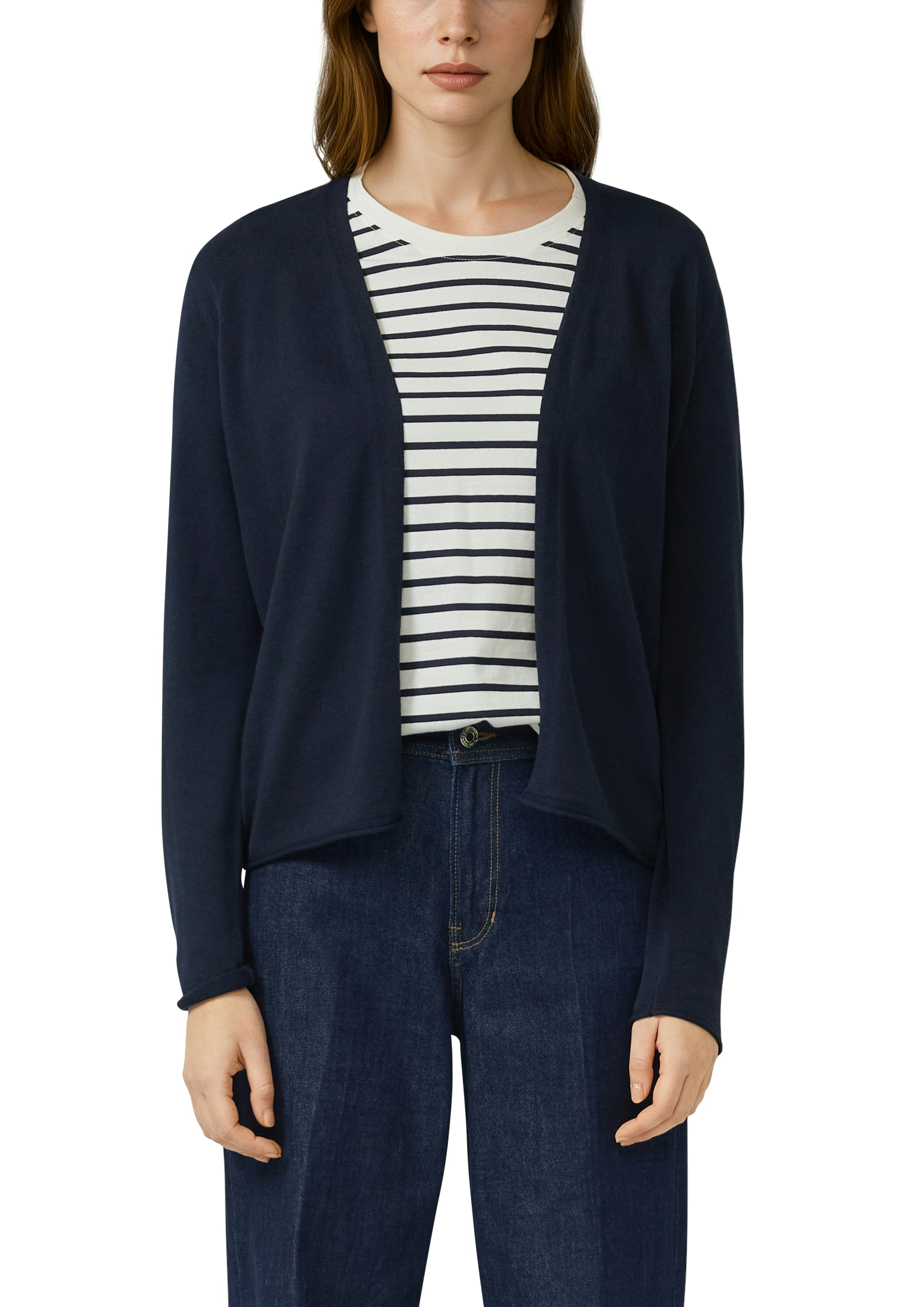S.OLIVER Damen Cardigan, blau, Gr. 40, unifarben, Feinstrick, Obermaterial: 50% Baumwolle, 50% Viskose, Strickjacken, ohne Verschluss und mit