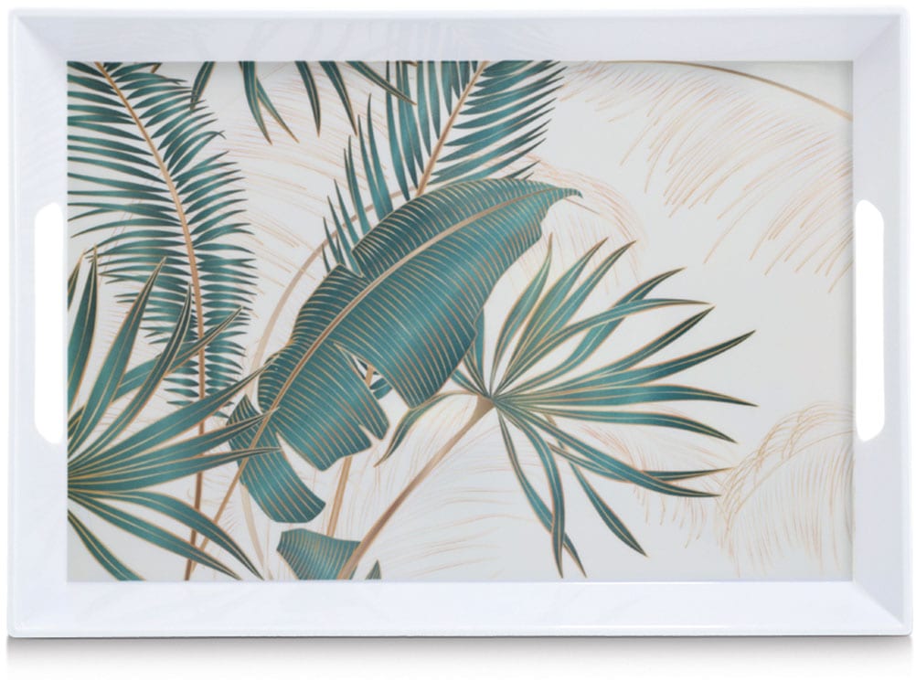 Zeller Present Tablett »Melamintablett "Palm leaves"«, tropisches Motiv, Tragegriffe, 34,8x50 cm