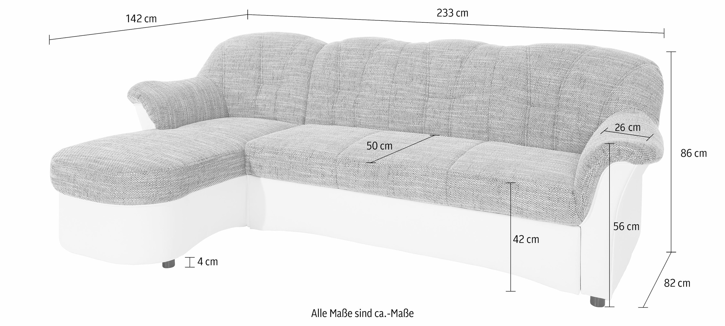 DOMO collection Ecksofa »Flores Schlafsofa, B/T/H: 233/142/86 cm, L-Form«, wahlweise mit Bettfunktion, wahlweise mit Federkern, auch in Leder