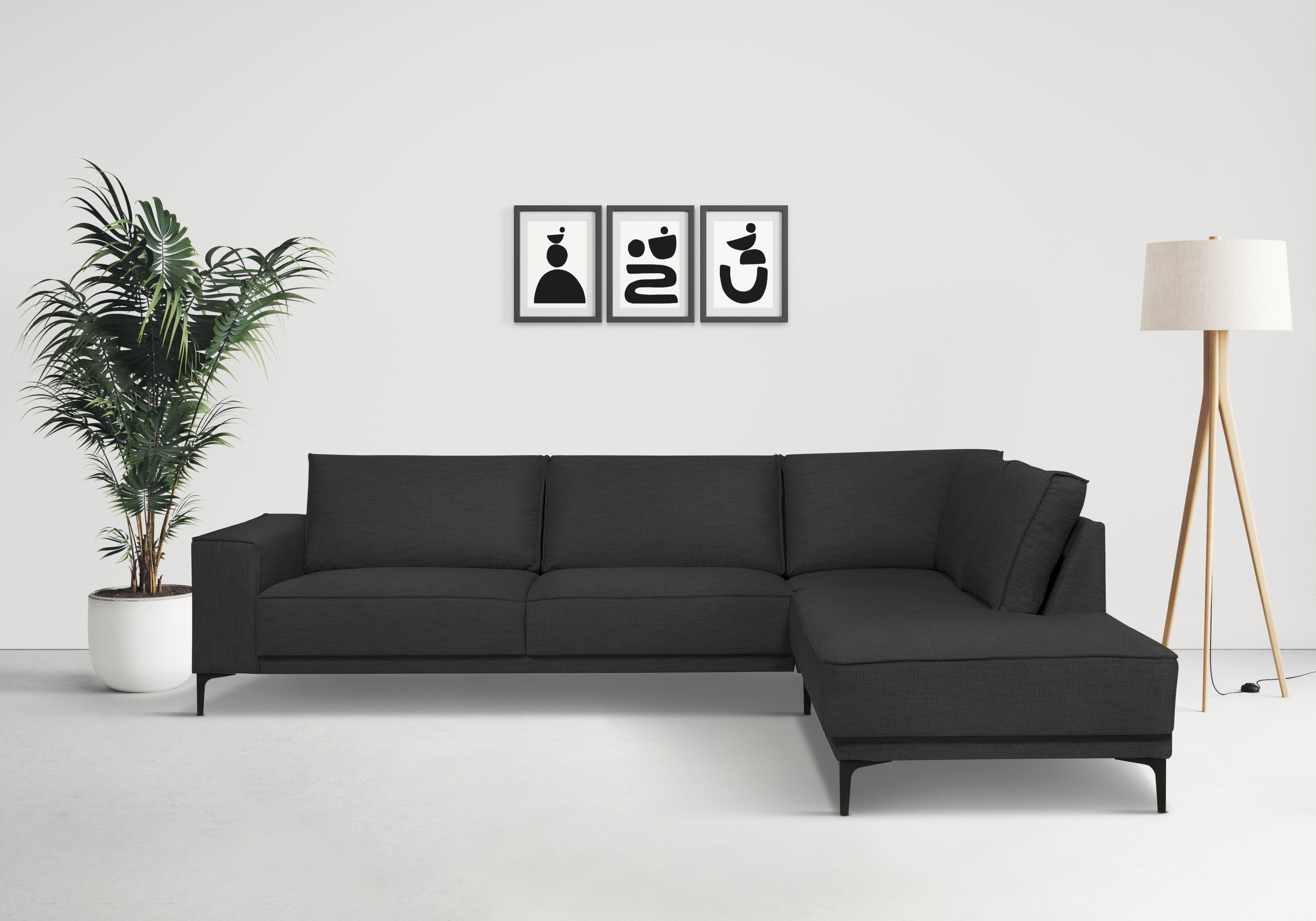 OTTO home Ecksofa "OLAND Flachgewebe L-Form, B: 289 cm, Skandi-Design" Struktur, Flachgewebe, Luxus-Microfaser, Boucle
