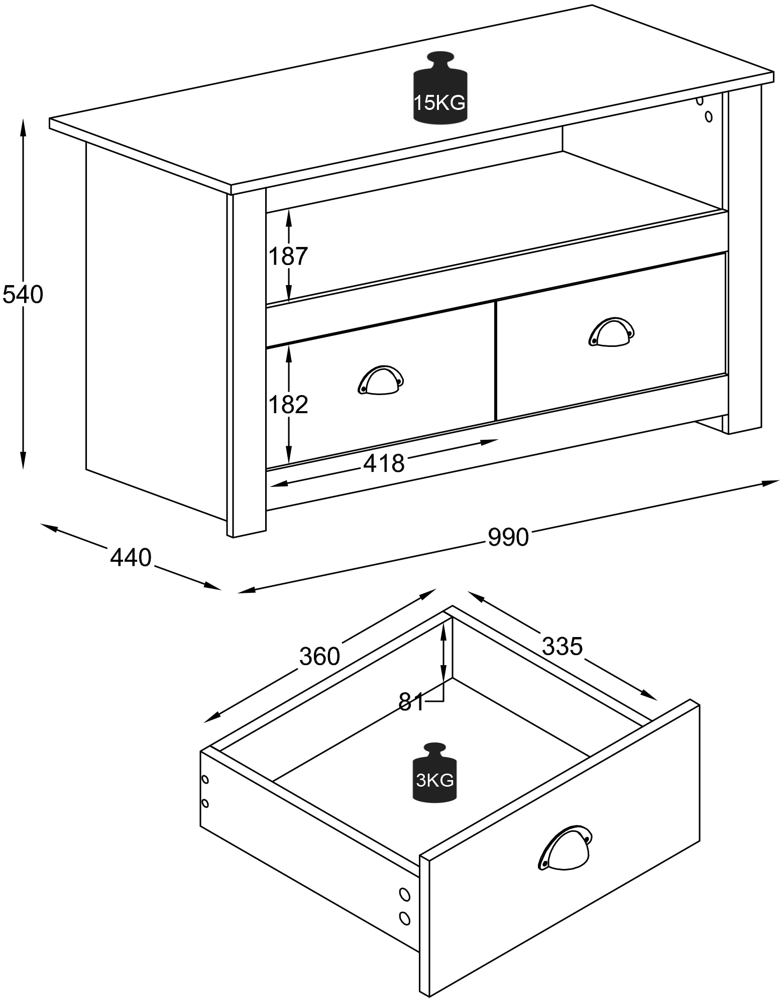 VCM Wohnzimmertisch »Holz TV Lowboard Möbel Fernsehschrank Balusa«