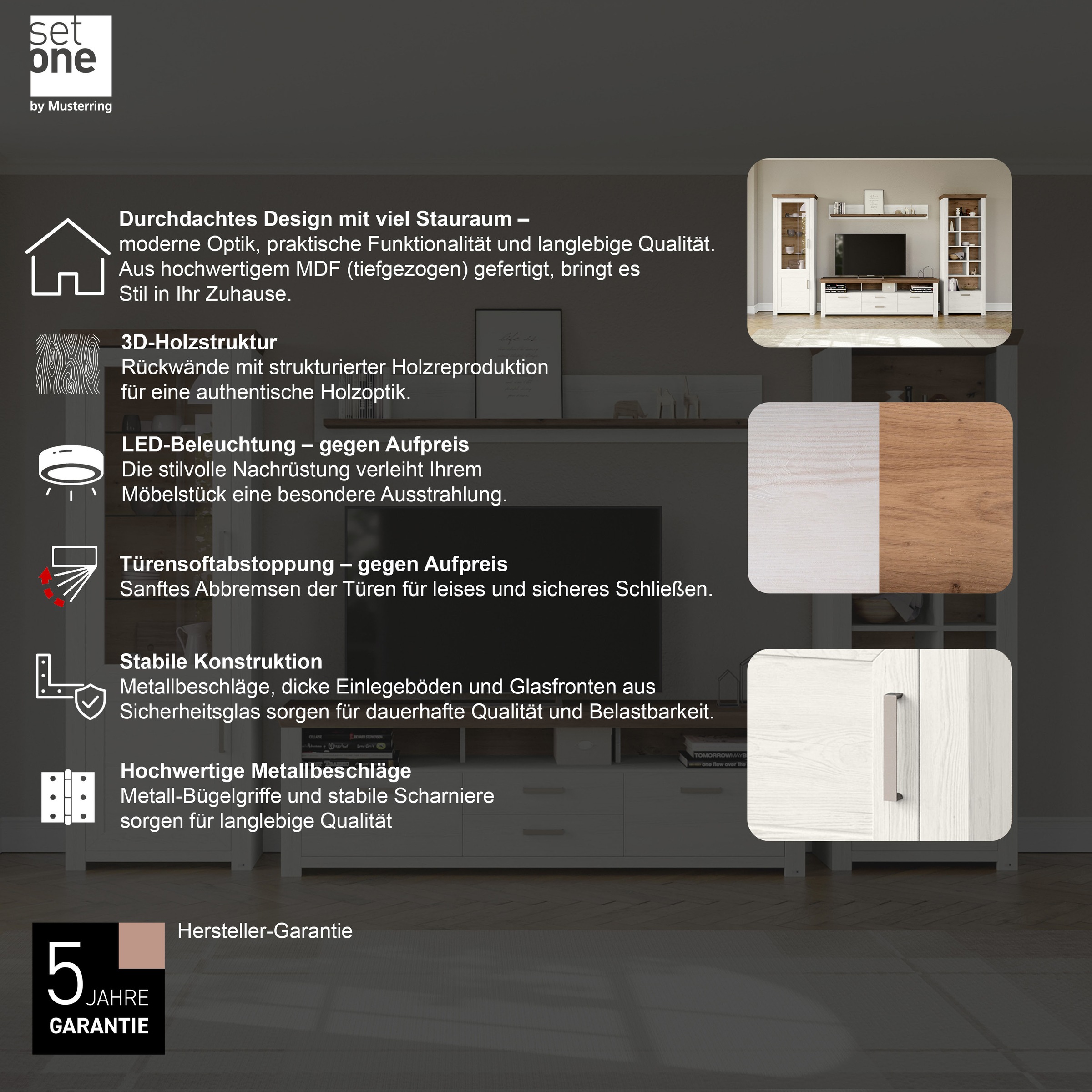 set one by Musterring Standvitrine »York«, Typ 01, mit Glastür, Beleuchtung optional, Landhaus-Stil, Höhe 207cm
