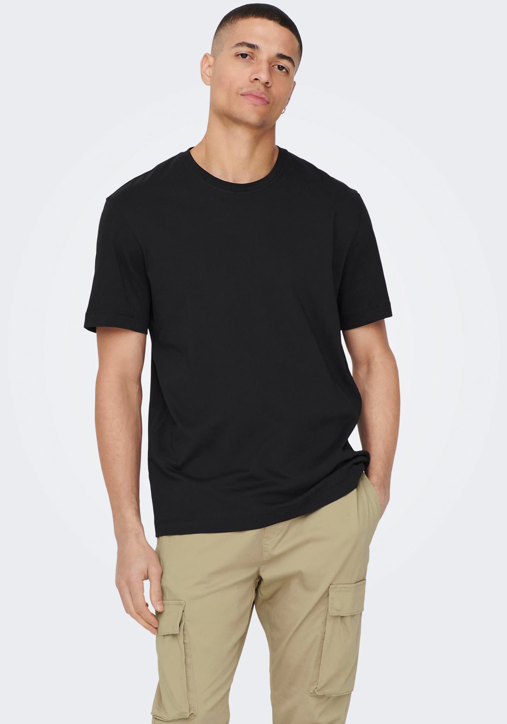 ONLY & SONS Rundhalsshirt "ONSMAX LIFE REG SS STITCH TEE" Baumwolle, normal geschnitten