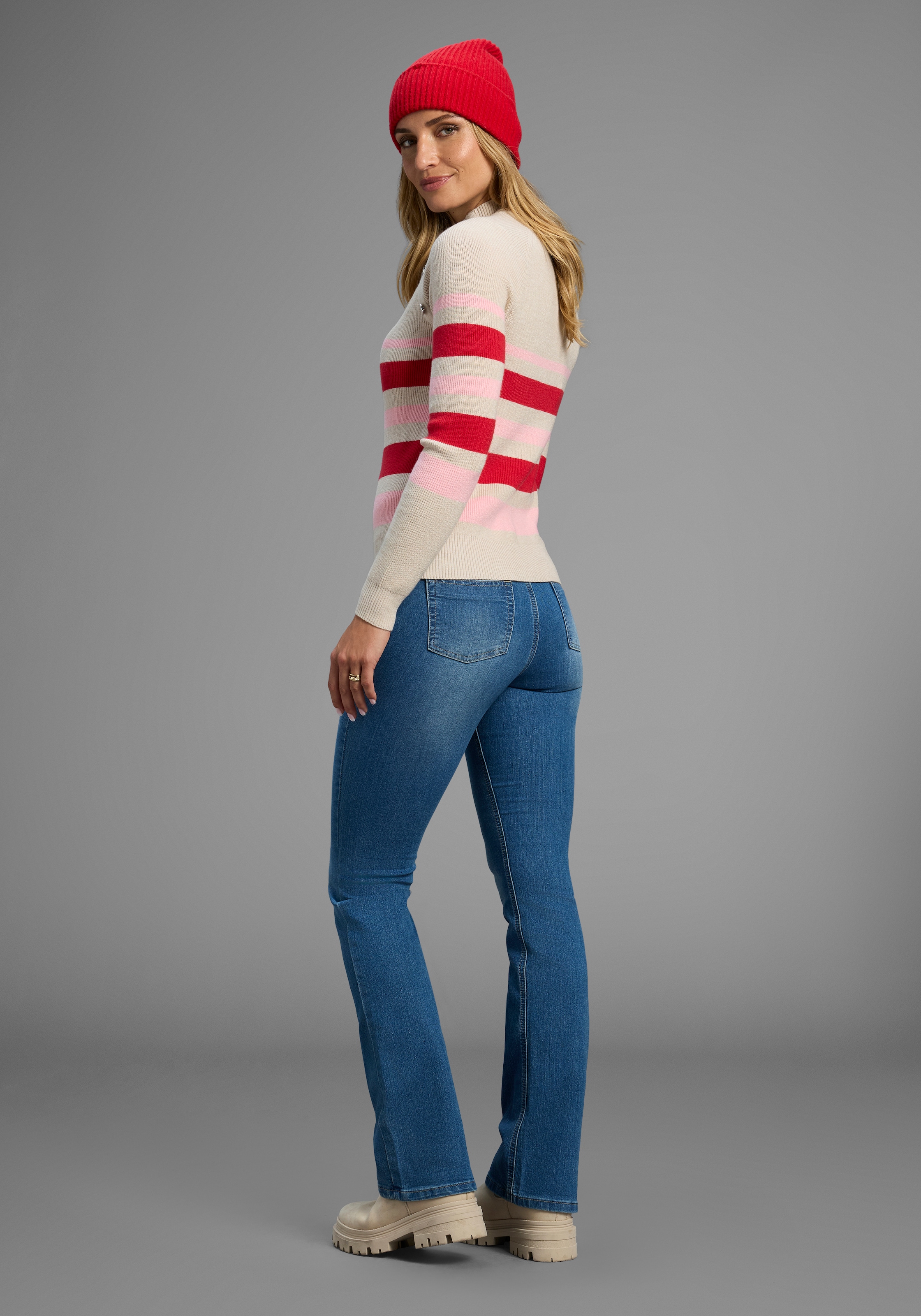 Arizona Bootcut-Jeans »Shaping«, elastische Passform, Bootcut-Beinform, Used-Waschung, hohe Taille