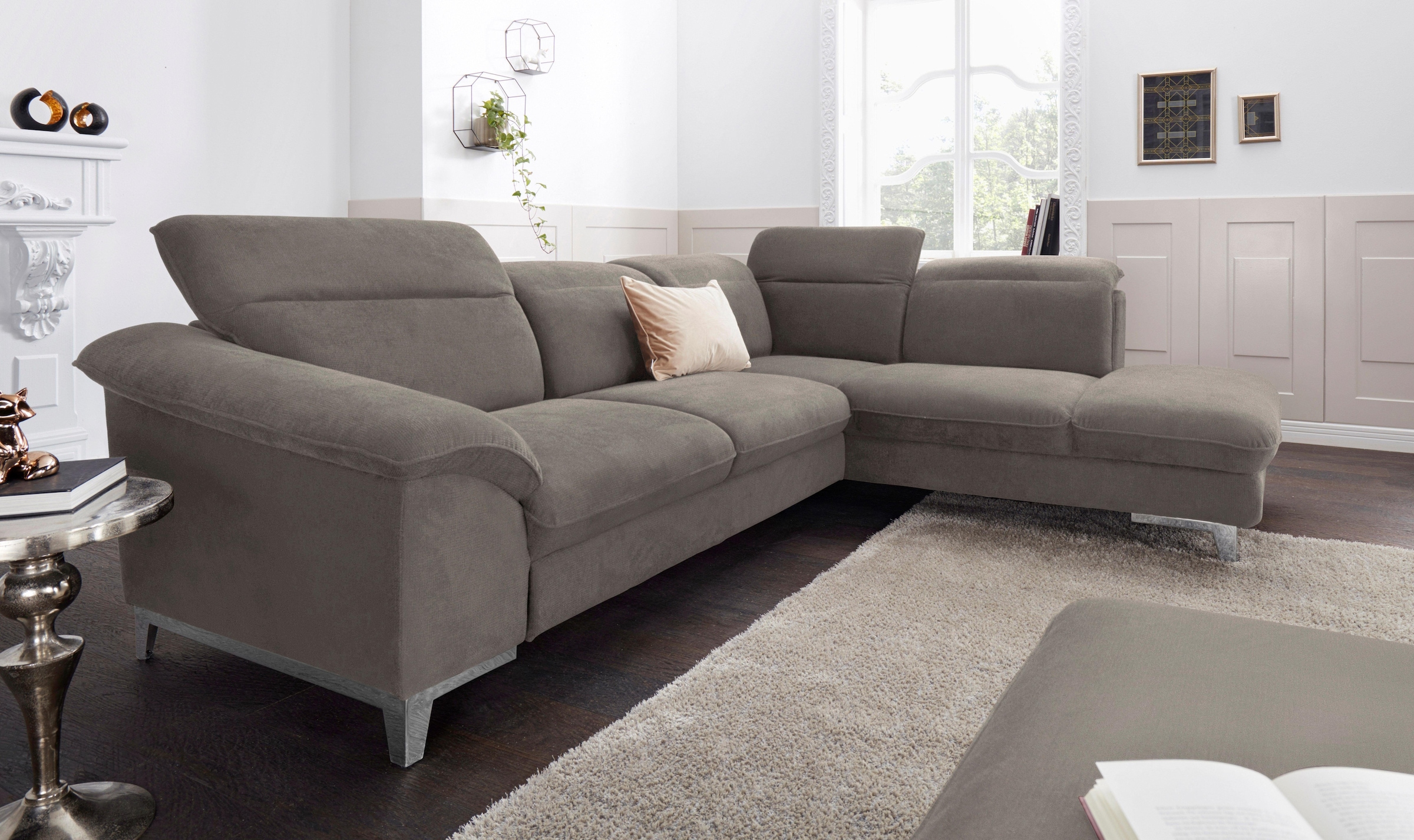 COTTA Polstergarnitur »Teresa L-Form« Set,  Set bestehend aus: Ecksofa mit Kopfteilverstellung & Hocker