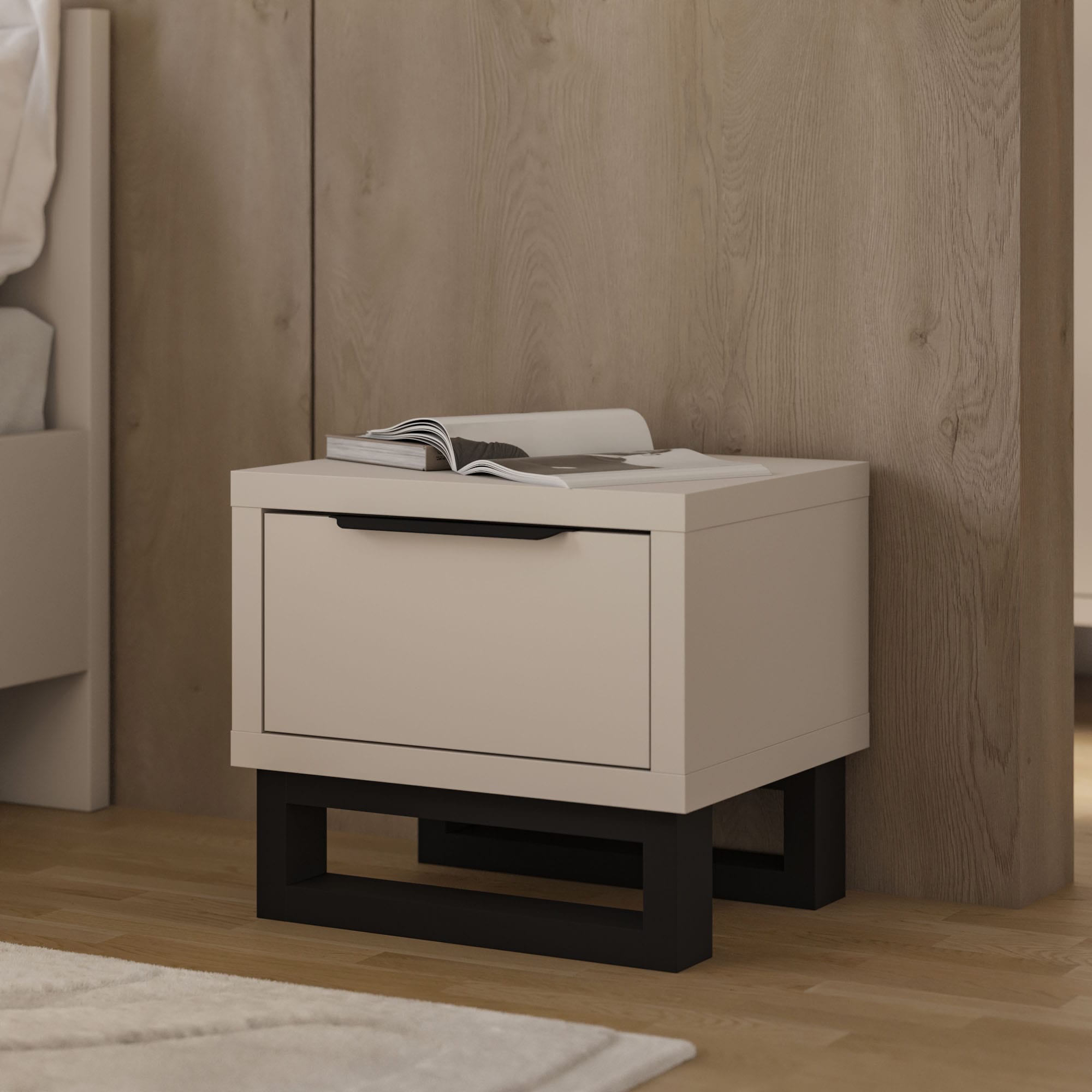 Home affaire Nachtkommode »Bronne,Breite 55 cm, Nachttisch mit 1 Schublade« Moderner Nachtschrank mit Kufen in Metalloptik, Metallgriff