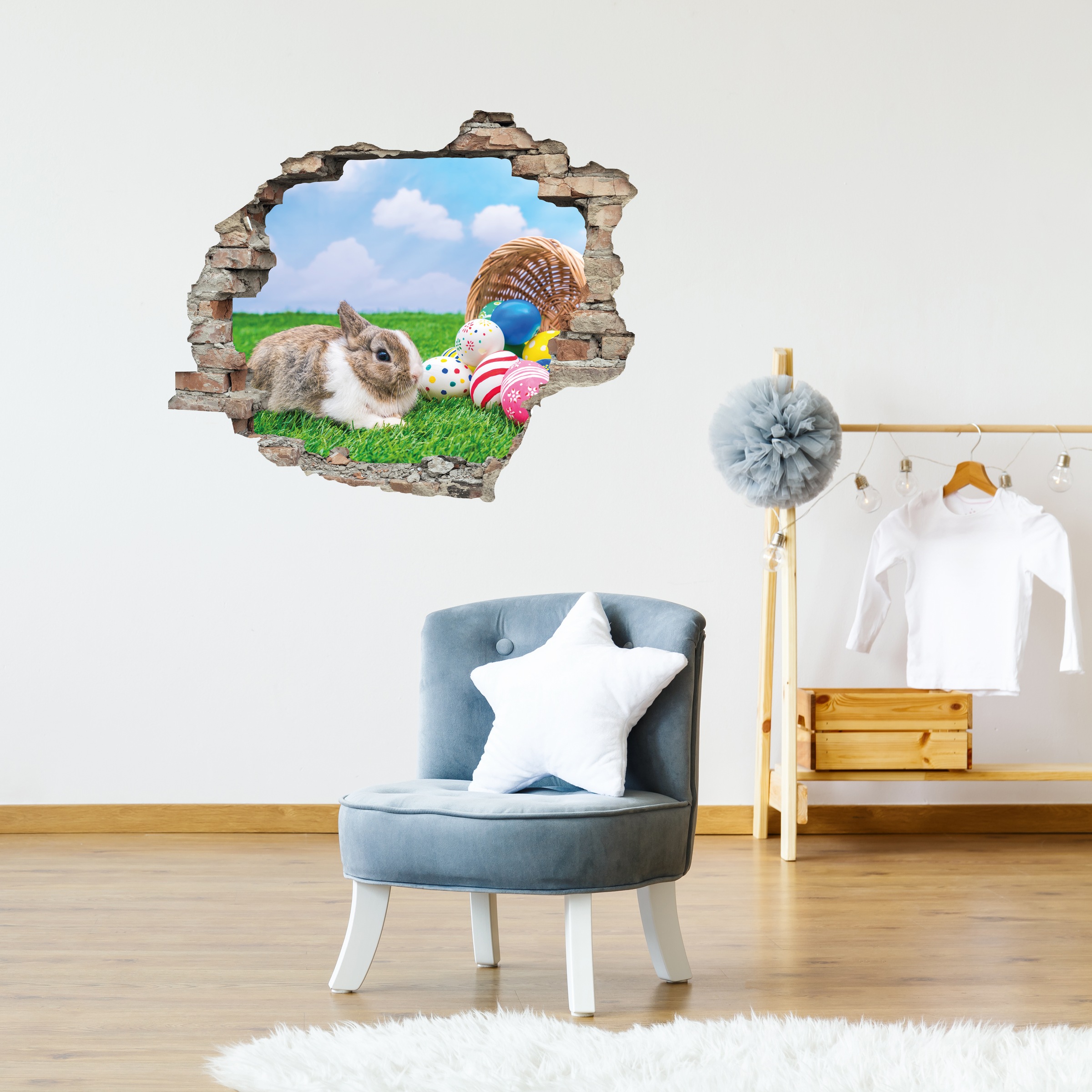 queence 3D-Wandtattoo "Hase mit bunten Ostereiern" Selbstklebender Wandstic günstig online kaufen