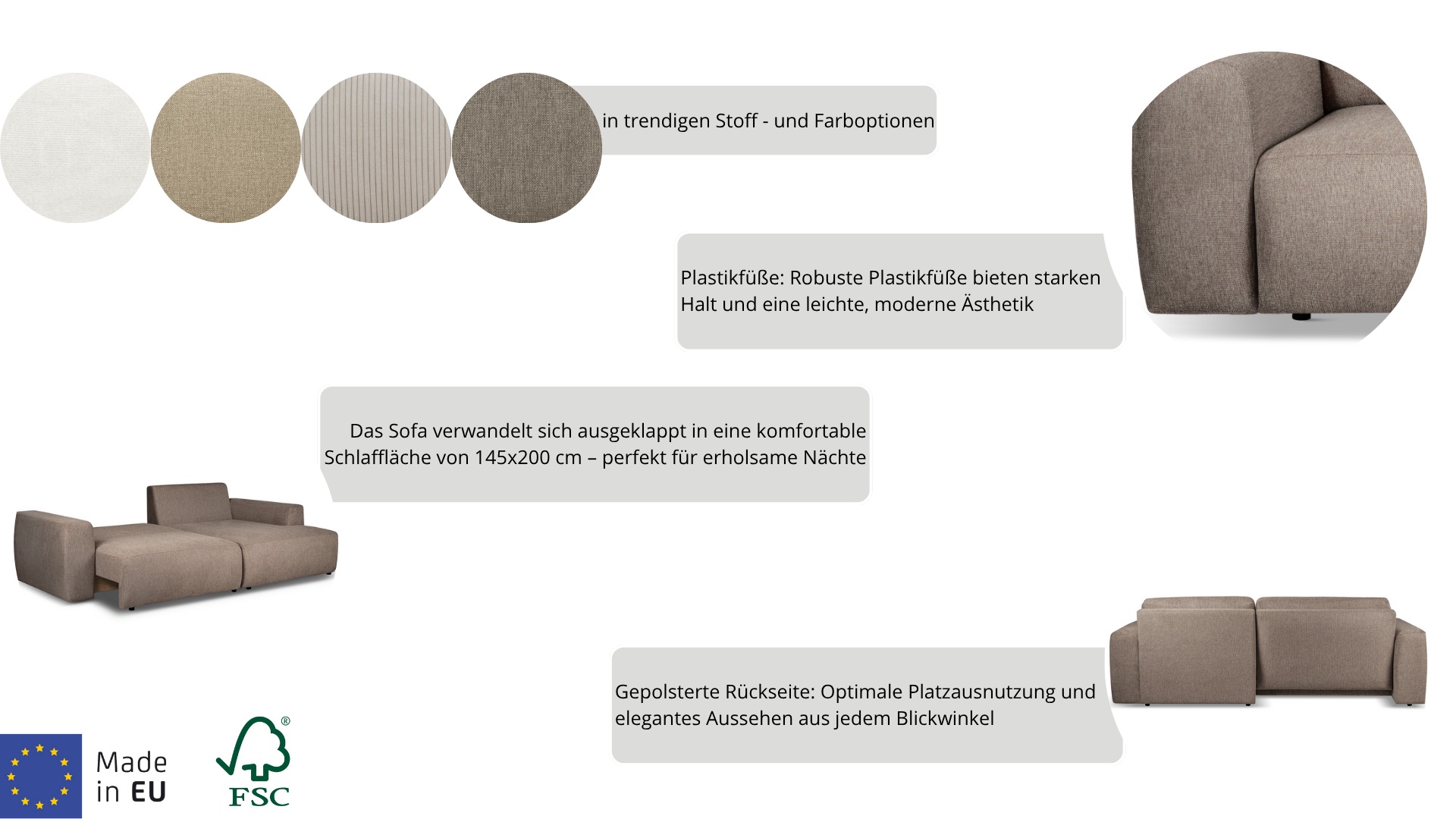 Thumbnail - Home affaire Schlafsofa "Noord Schlafecksofa, Breite 250 cm" Cord, Struktur, Webstoff, mit Wellenunterfederung, Massivho...
