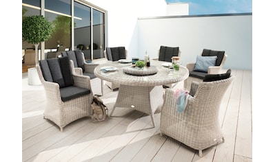 Garten-Essgruppe »LUNA«, (Set, 19 tlg.), Polyrattan, 6 Sessel + 1 Tisch Ø 150x75 cm, +...