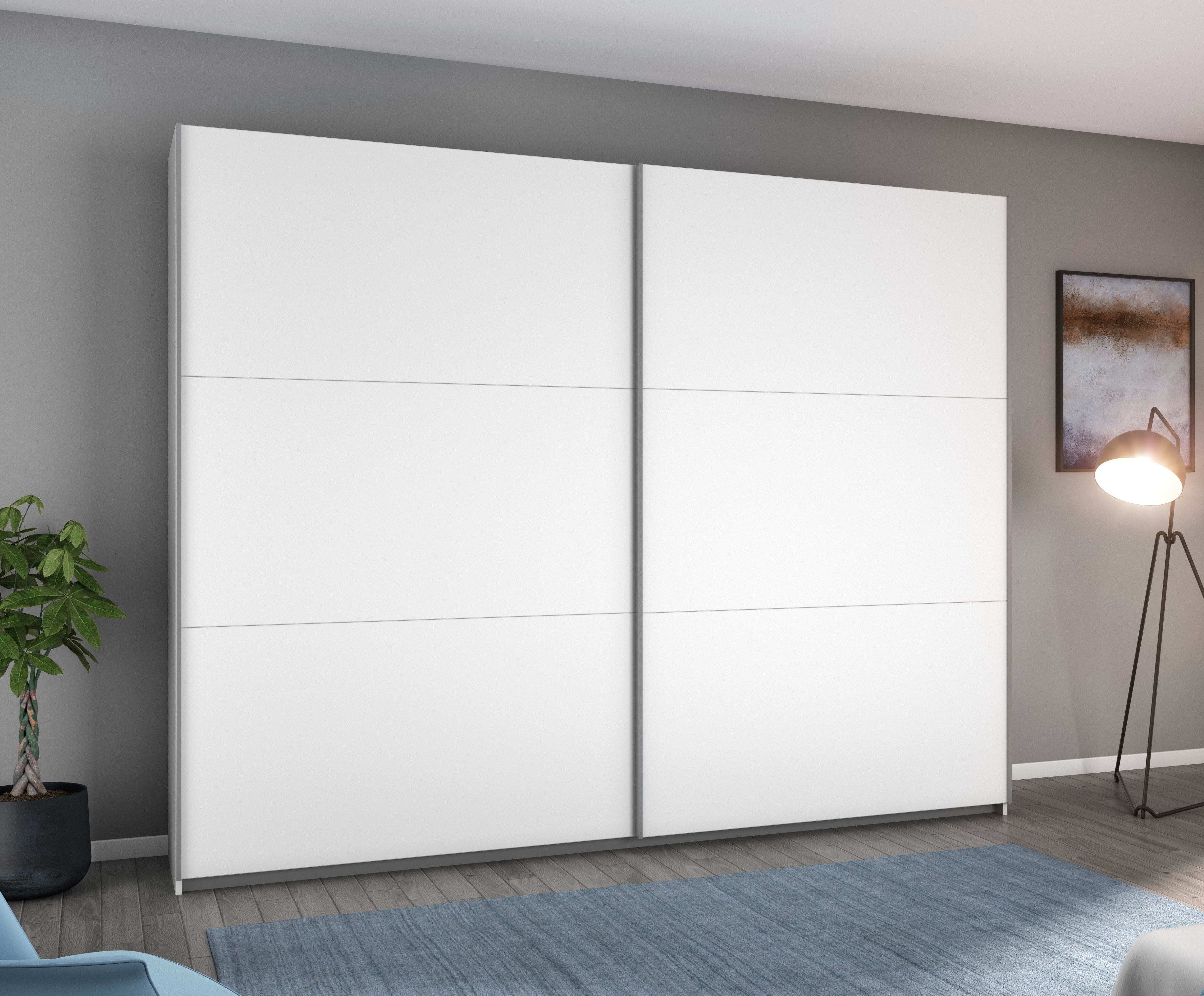 rauch Schwebetürenschrank "AURELIO Kleiderschrank Garderobe" 3 Ausstattungen BASIC/CLASSIC/PREMIUM (inkl. SOFT-CLOSE-FUNKTION), 3 verschiedene Ausstattungsvarianten Griffe aus Metall MADE IN GERMANY