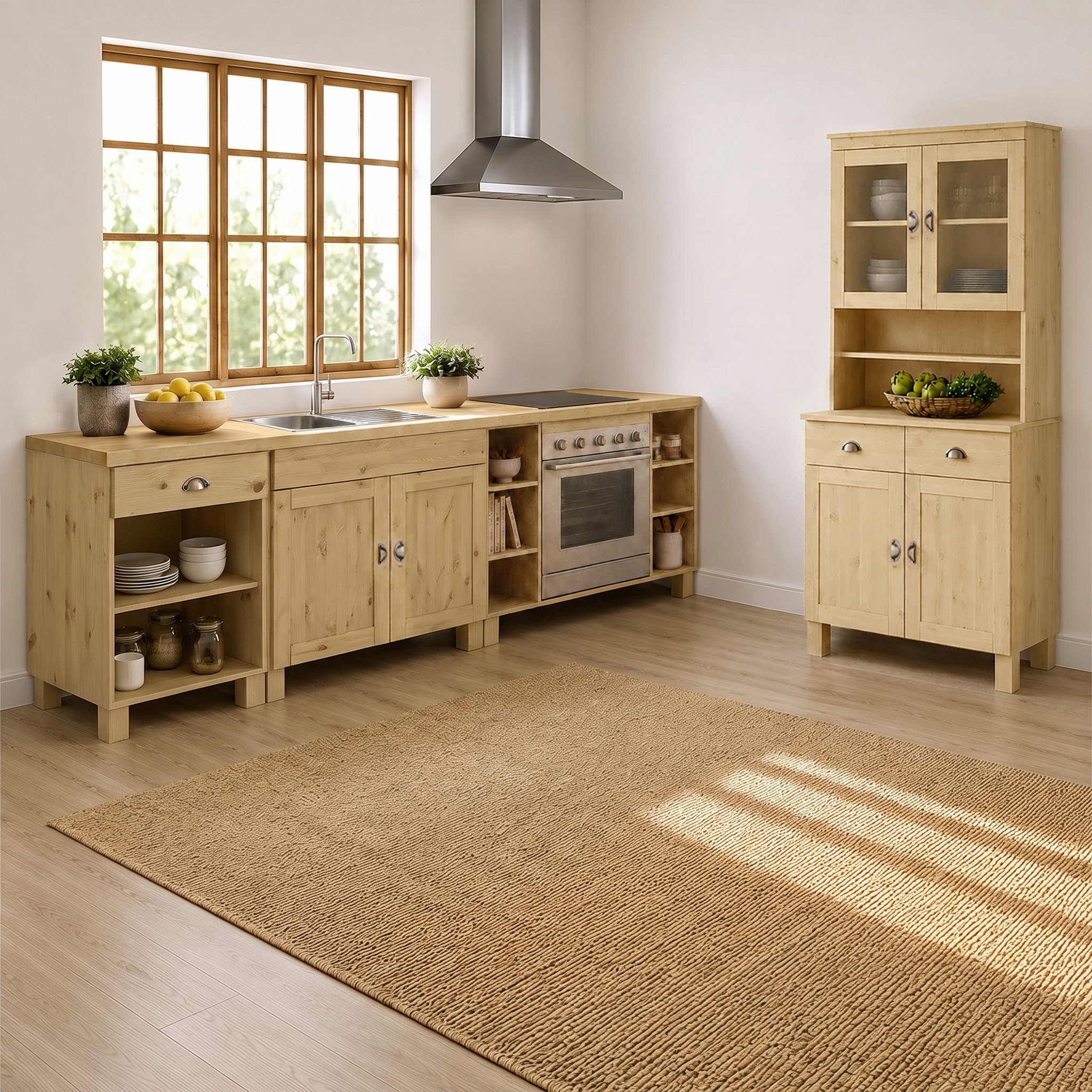 Home affaire Küchenbuffet »Oslo« 85 cm breit, aus massiver Kiefer, mit 2 Glastüren, Metallgriffe