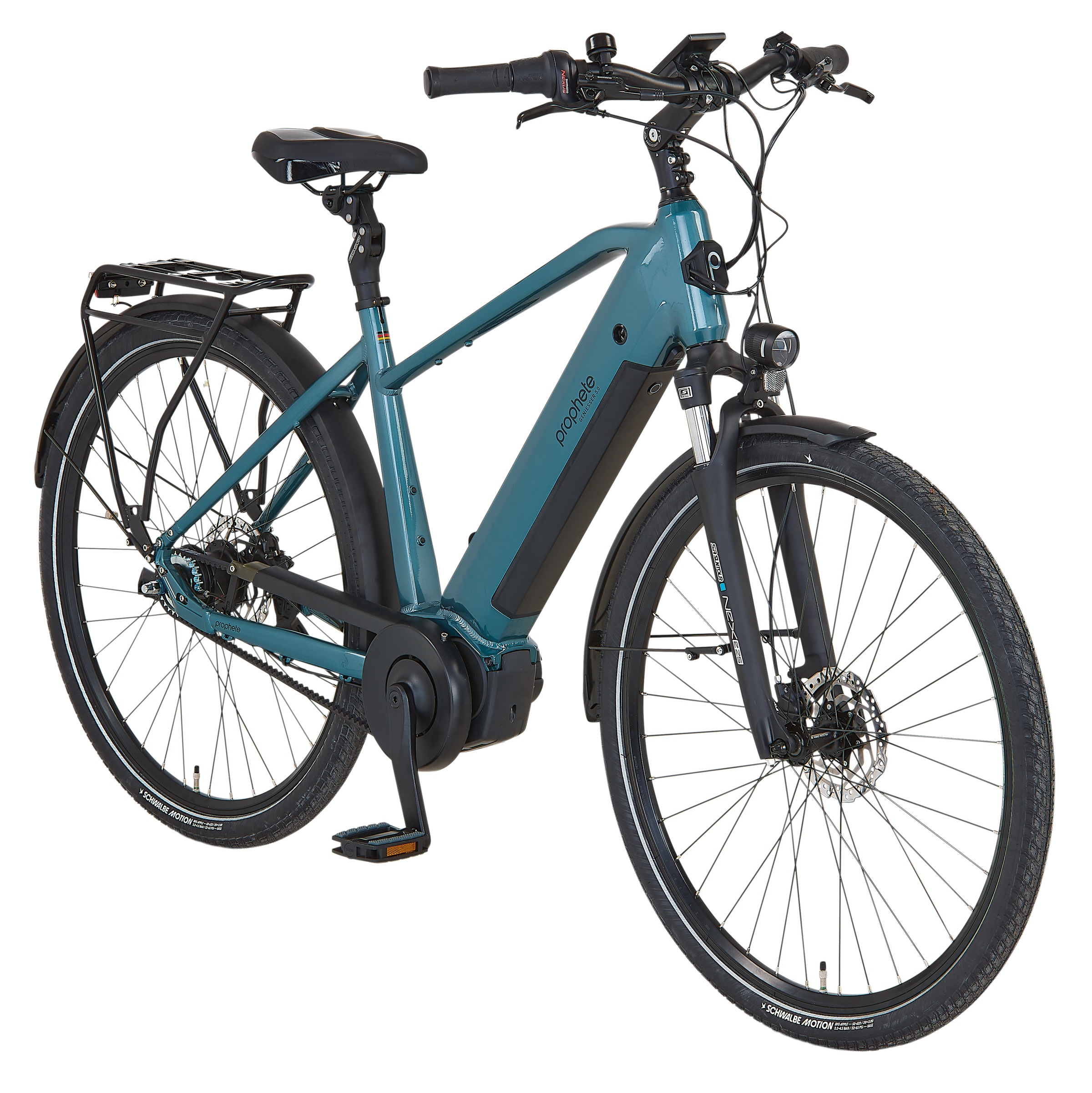 Prophete "Geniesser 5.0 mit Gates Riemenantrieb" 7 Gang Shimano Nexus Schaltwerk Nabenschaltung Mittelmotor 250 W Suntour Parallelogramm Federsattelstütze