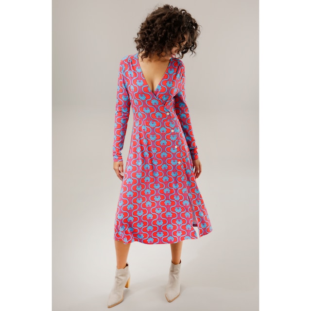 Aniston CASUAL Jerseykleid, mit trendigem Retromuster bedruckt kaufen | BAUR